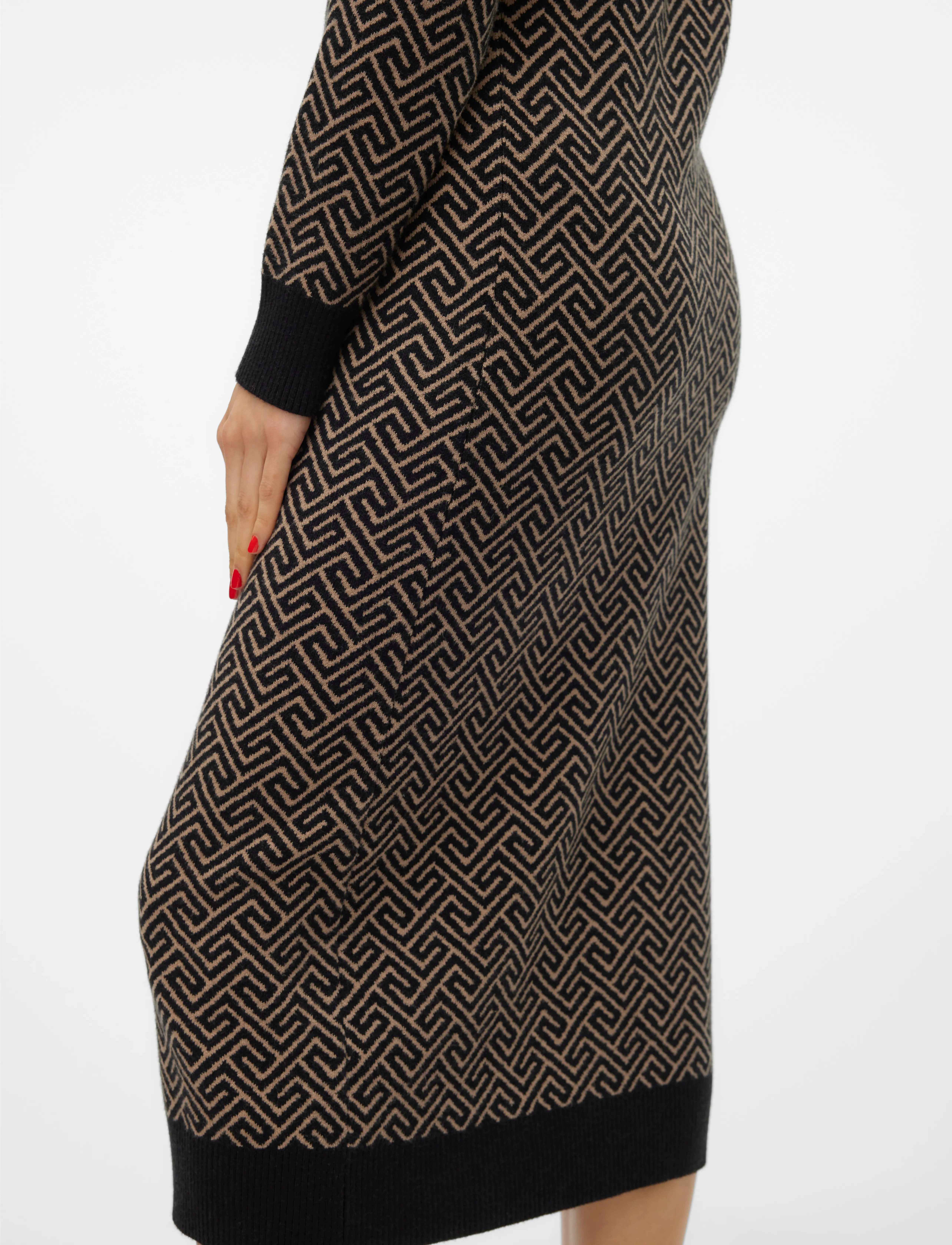 Vero Moda - VMARIA ART LS HIGH-NECK CALF DRESS GA - strickkleider - black - 5