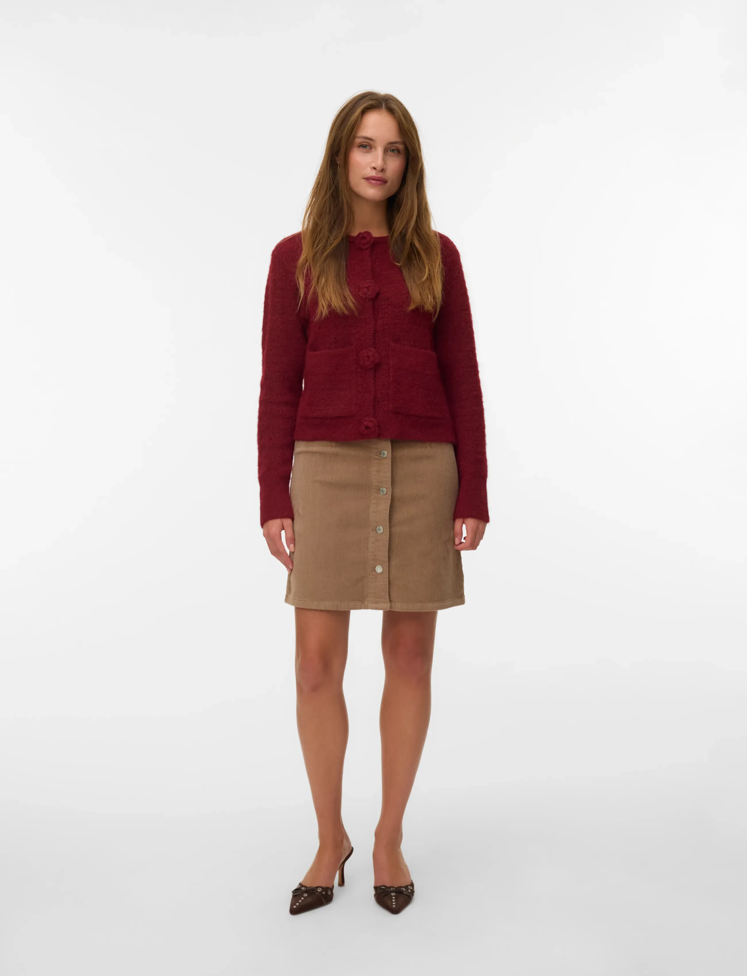 Vero Moda VMETTA HR SHORT CORD SKATER SKIRT NOOS - Seelikud - SILVER MINK / beige