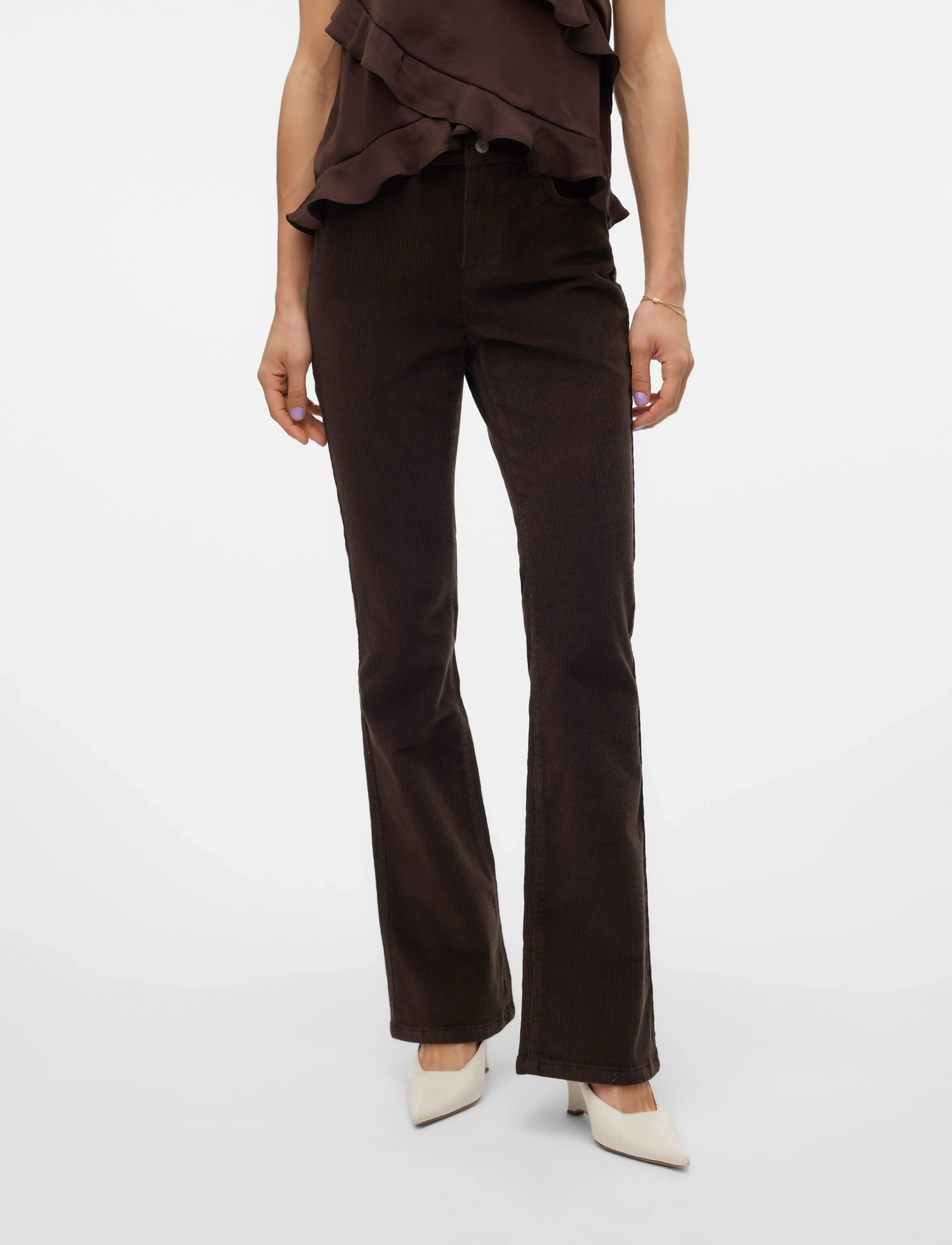 Vero Moda Vmflash Mr Flared Corduroy Pants Noos, 28 x 32, Jeans, Schwarz - Flares, Frauen