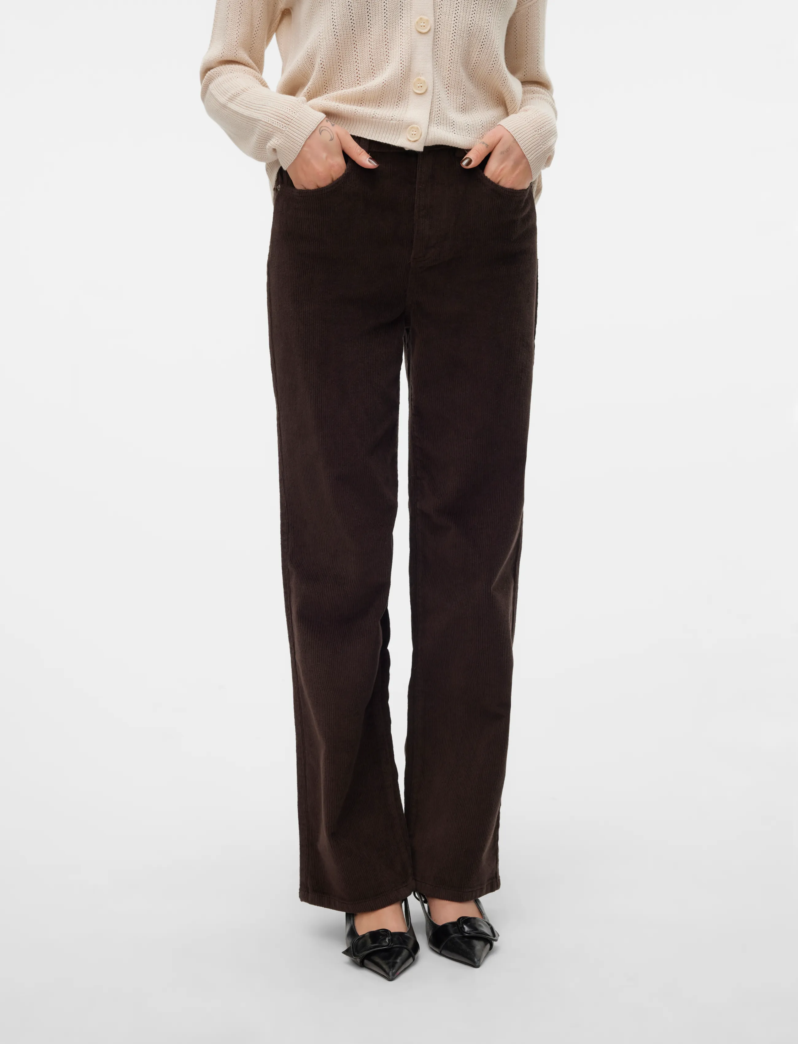 Vero Moda VMTESSA HR WIDE CORDUROY PANTS GA NOOS - Laia säärega püksid - CHOCOLATE TORTE / brown
