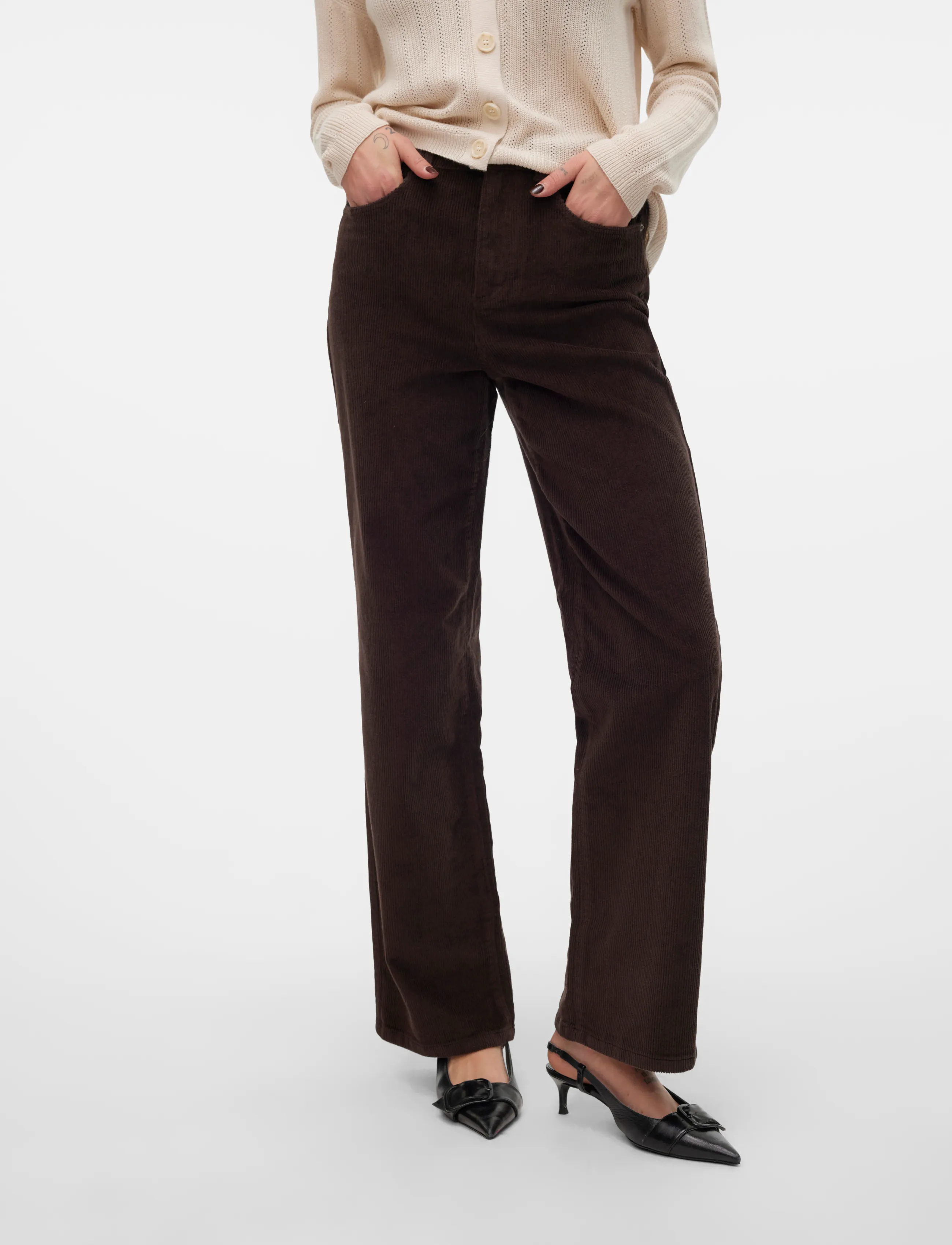 Vero Moda - VMTESSA HR WIDE CORDUROY PANTS GA NOOS - velvetpüksid - chocolate torte - 4