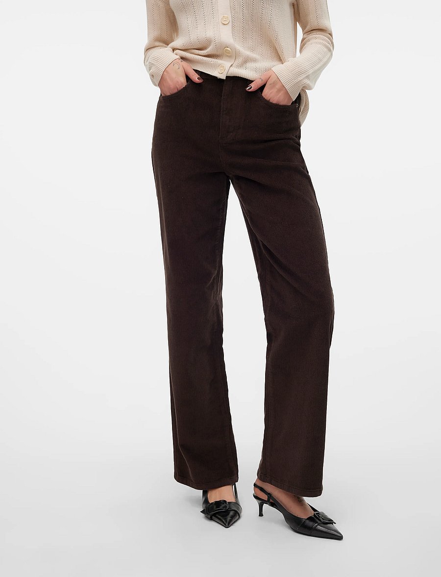 Vero Moda - VMTESSA HR WIDE CORDUROY PANTS GA NOOS - velvetpüksid - chocolate torte - 4