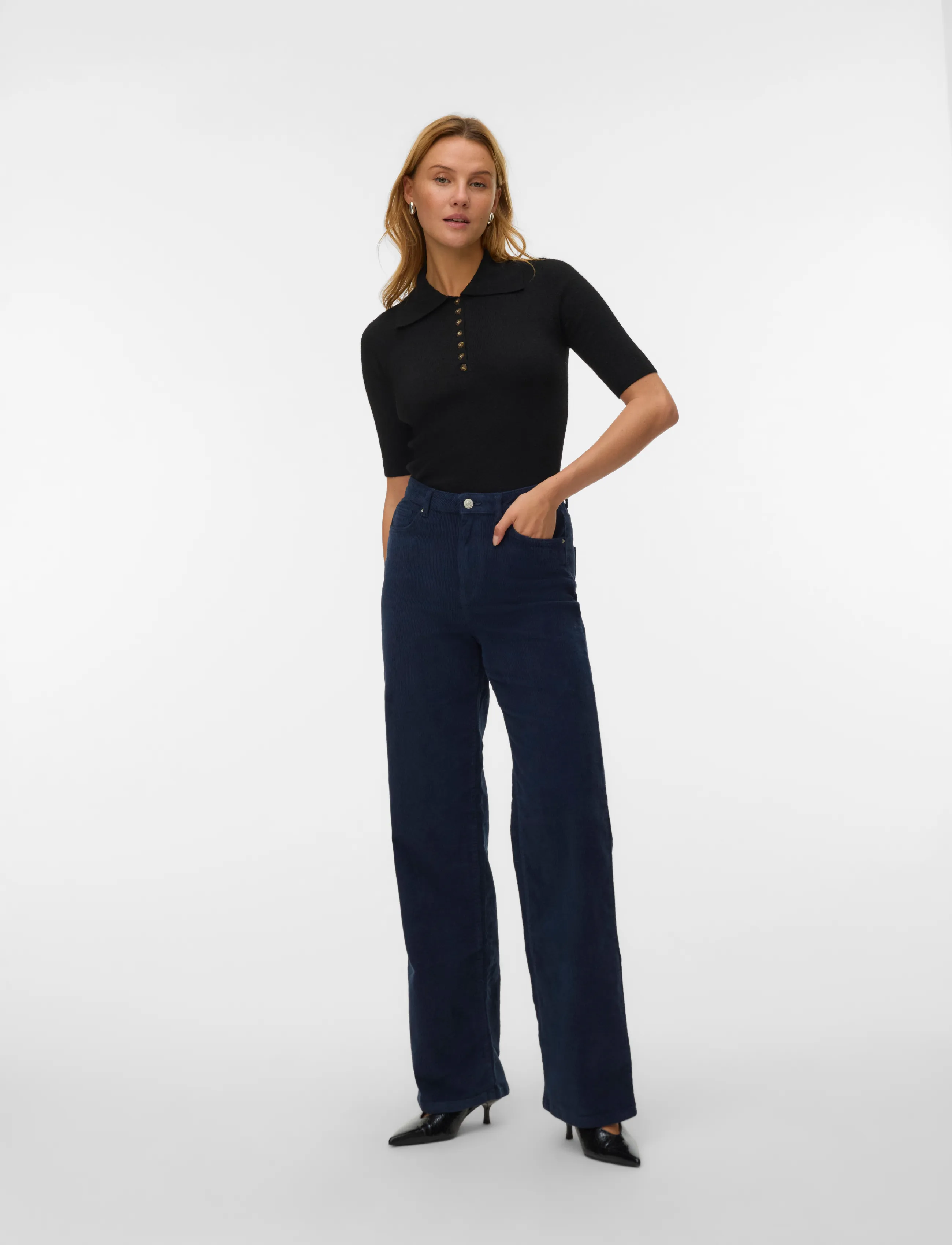 Vero Moda VMTESSA HR WIDE CORDUROY PANTS GA NOOS - Inspiration - NAVY BLAZER / navy