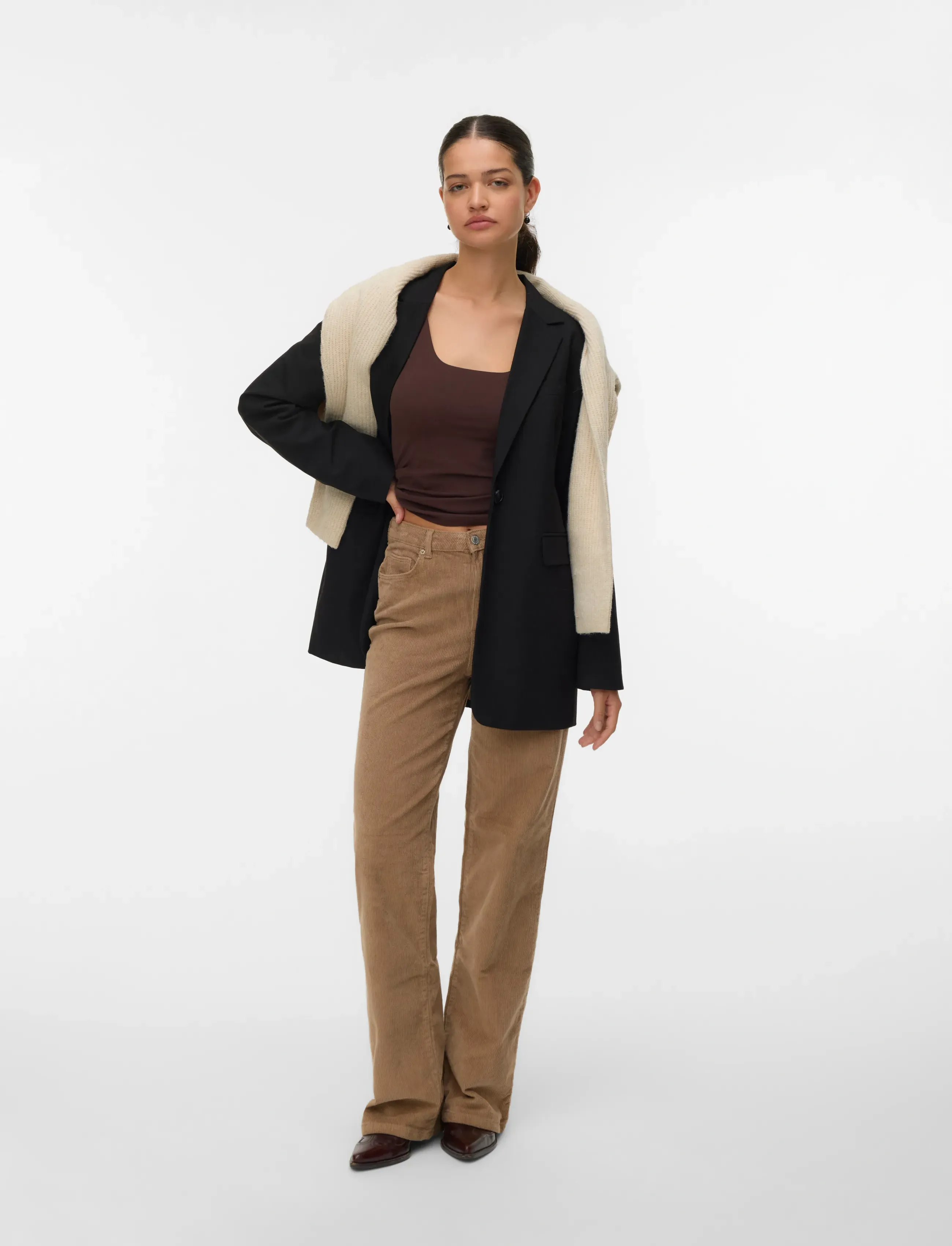 Vero Moda Vmtessa Hr Wide Corduroy Pants Ga Noos, 25 x 32, Trousers, Beige - Leg, Frauen