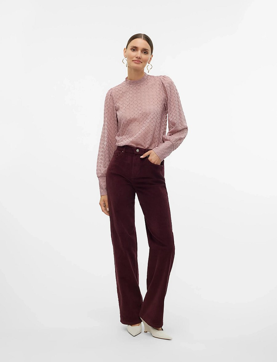 Vero Moda - VMTESSA HR WIDE CORDUROY PANTS GA NOOS - bukser med brede ben - winetasting - 3