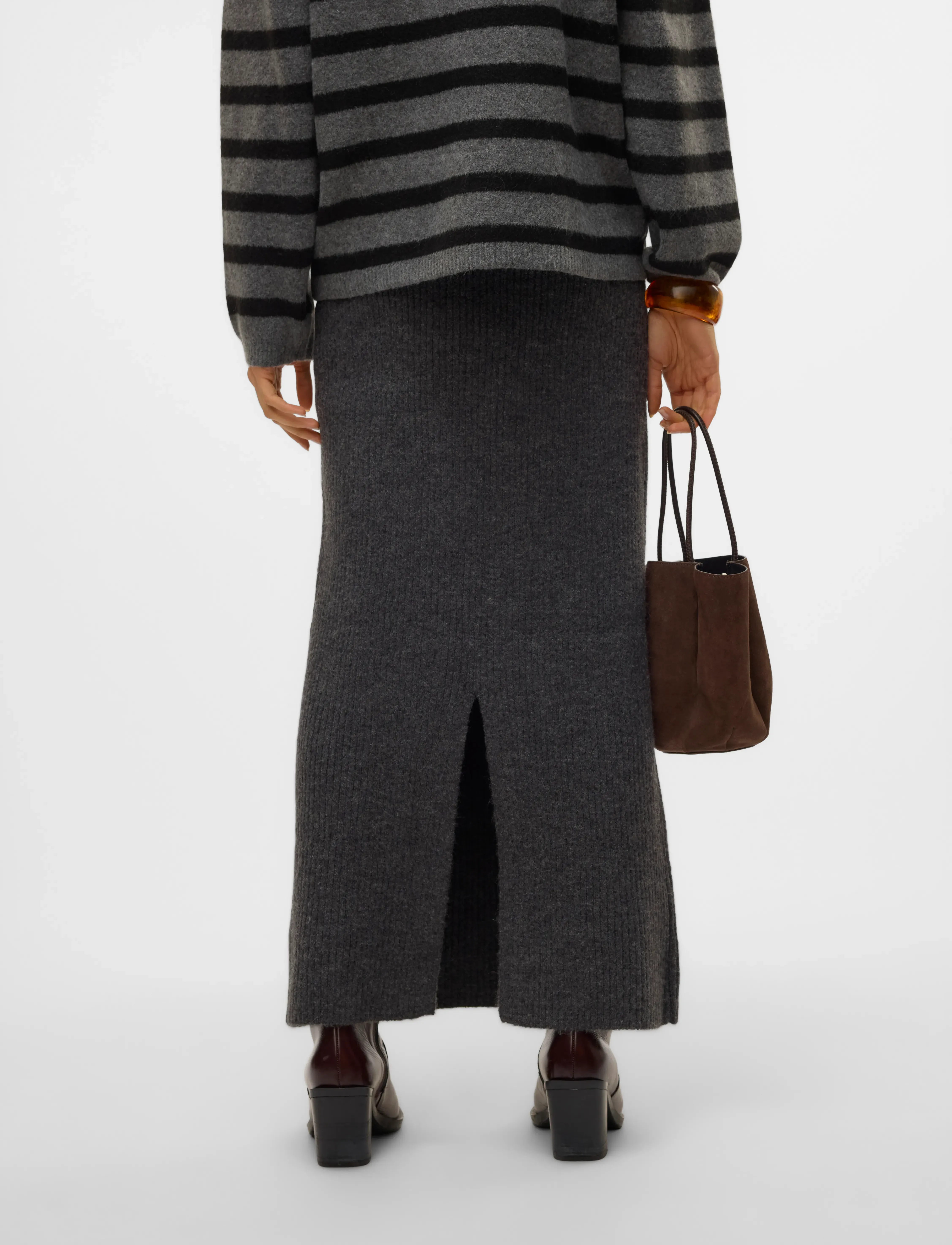 Vero Moda - VMMAY HW MAXI KNIT SKIRT VMA - maxi röcke - dark grey melange - 3