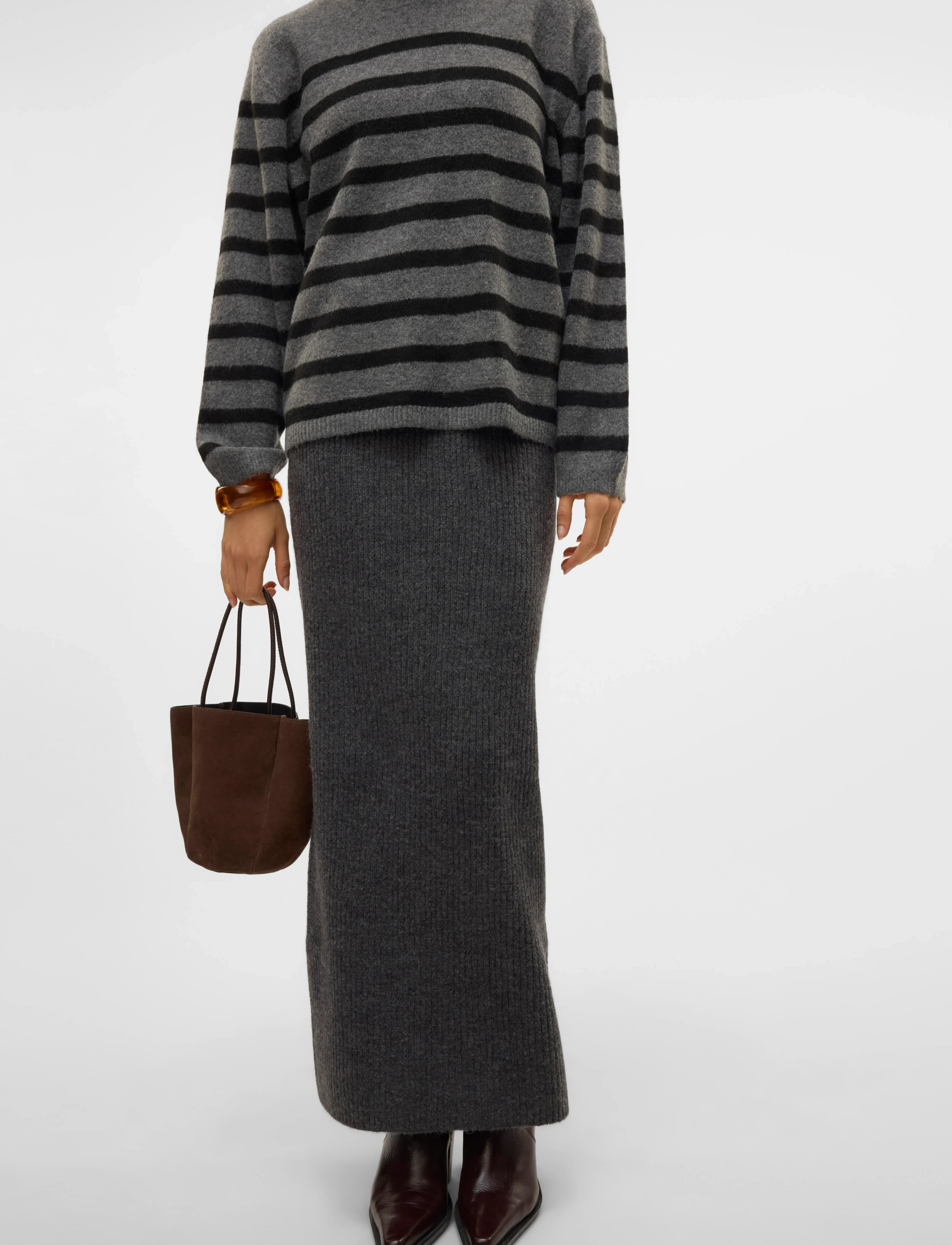 Vero Moda - VMMAY HW MAXI KNIT SKIRT VMA - maxi röcke - dark grey melange - 4
