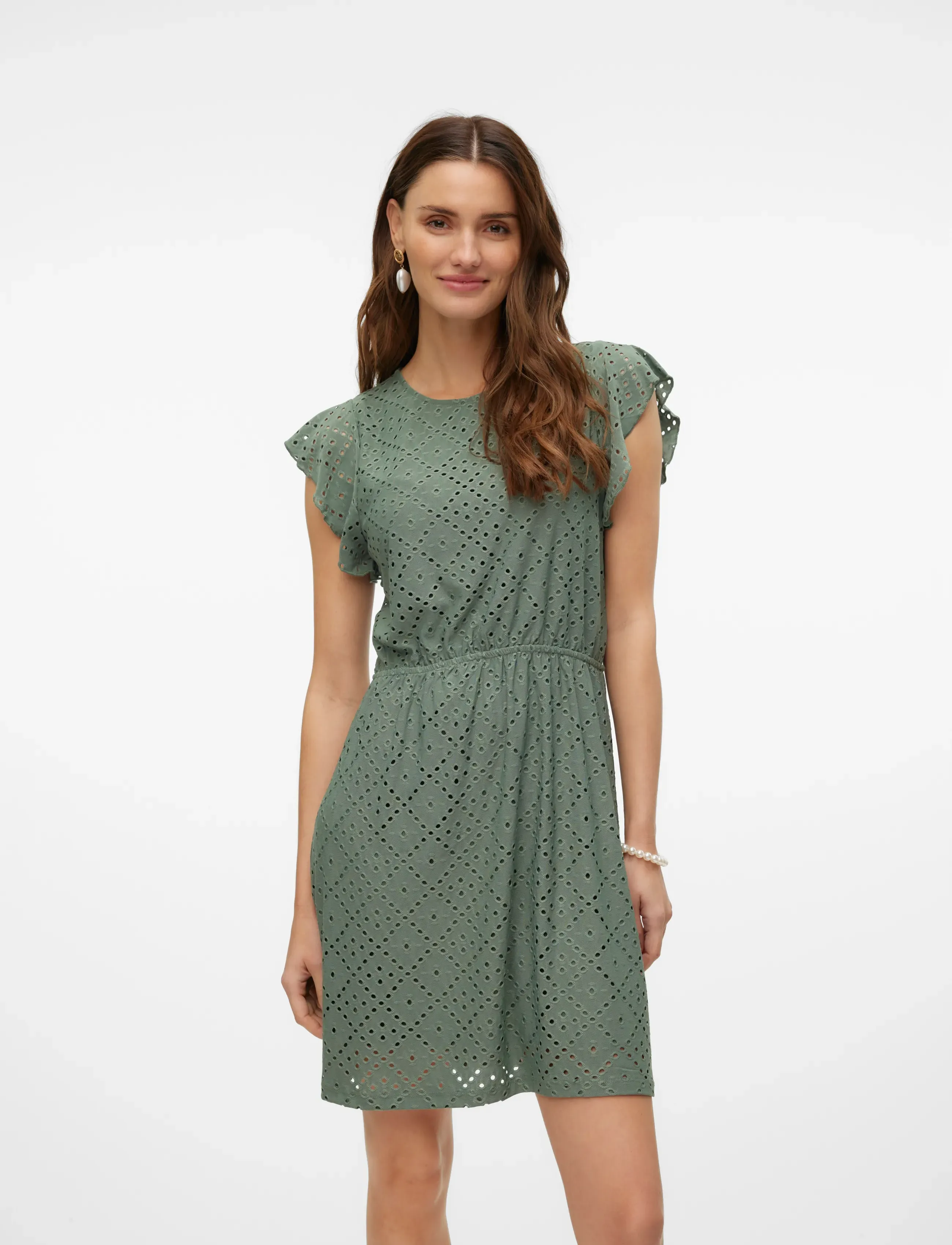 Vero Moda VMTASSA SL FRILL SHORT DRESS JRS NOOS - Drabužiai - LAUREL WREATH / green