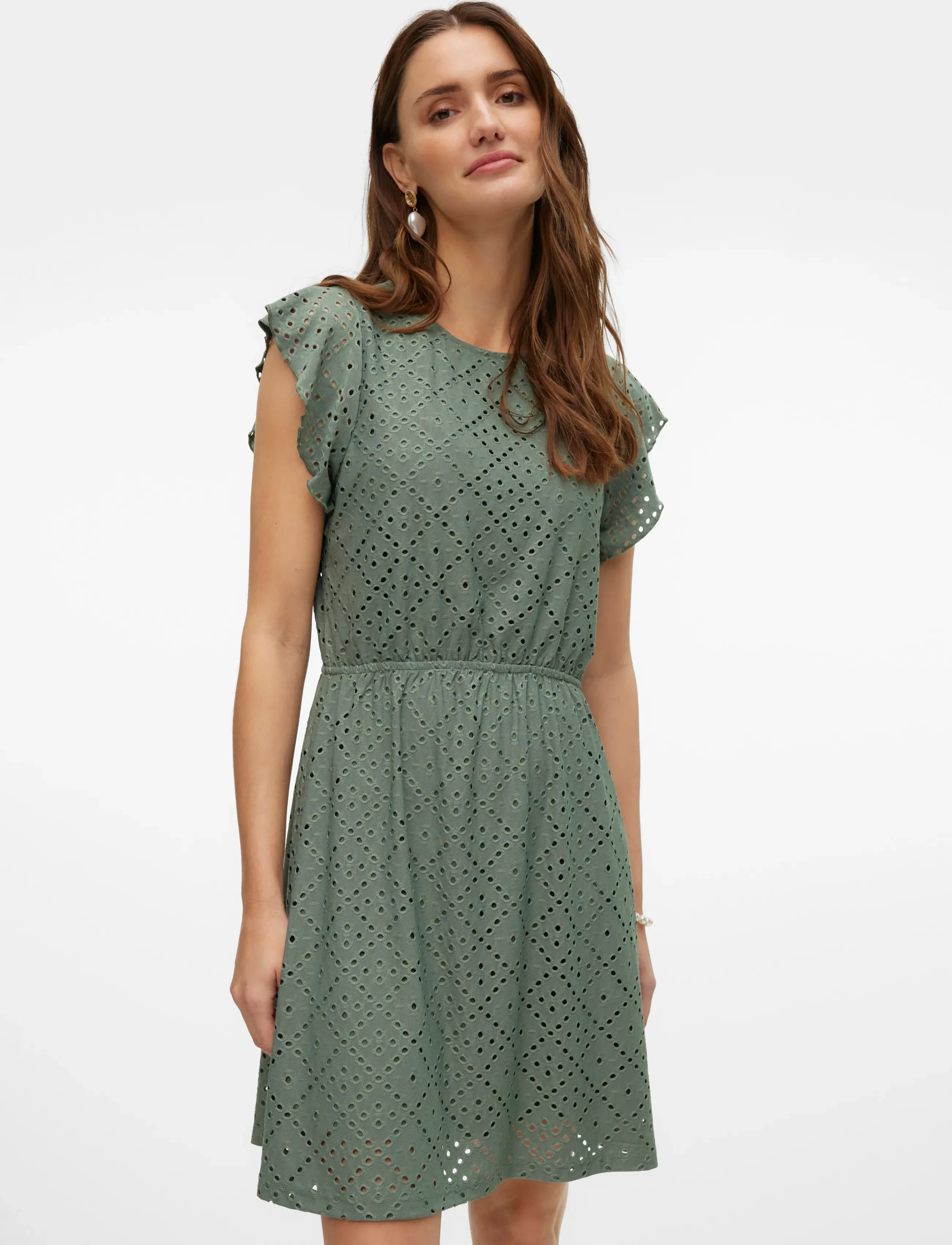 Vero Moda - VMTASSA SL FRILL SHORT DRESS JRS NOOS - blondekjoler - laurel wreath - 4