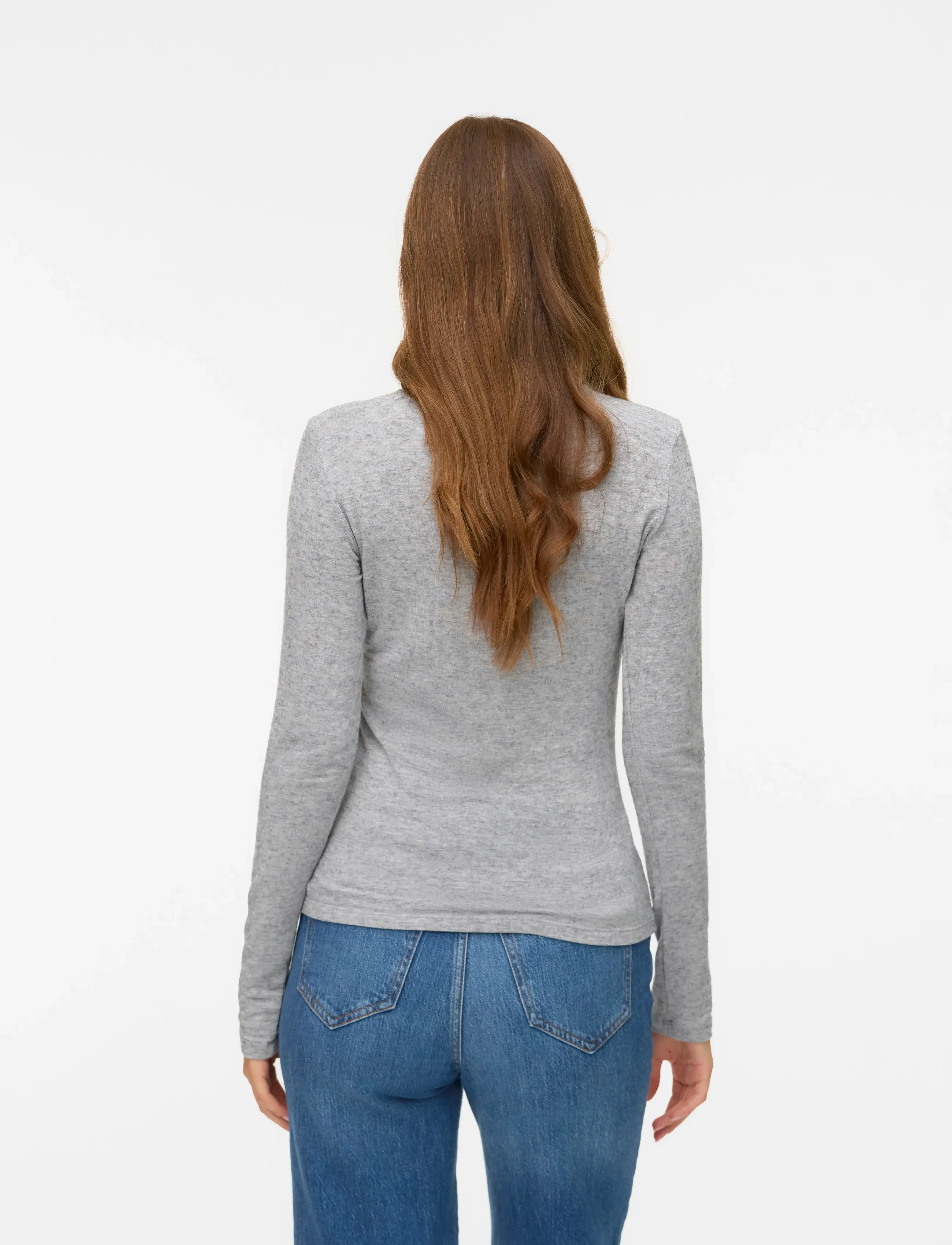 Vero Moda - VMANNIE LS O-NECK TOP JRS NOOS - langärmlige tops - light grey melange - 3