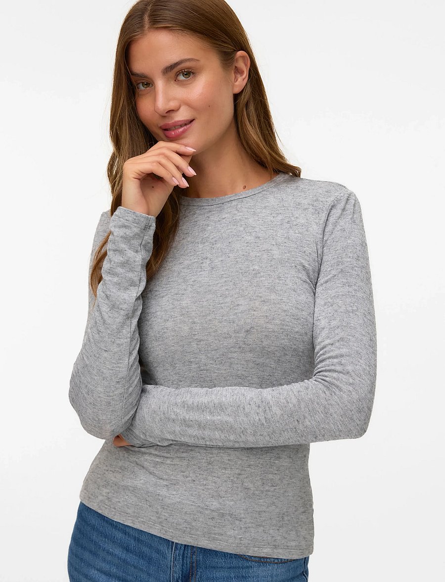 Vero Moda - VMANNIE LS O-NECK TOP JRS NOOS - palaidinukės ilgomis rankovėmis - light grey melange - 4