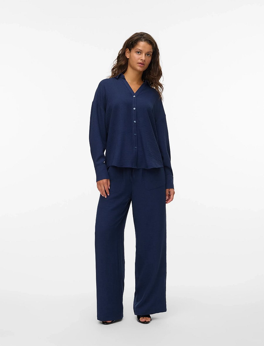 Vero Moda - VMMELANEY HW LOOSE PANT WVN NOOS - navy blazer - 0