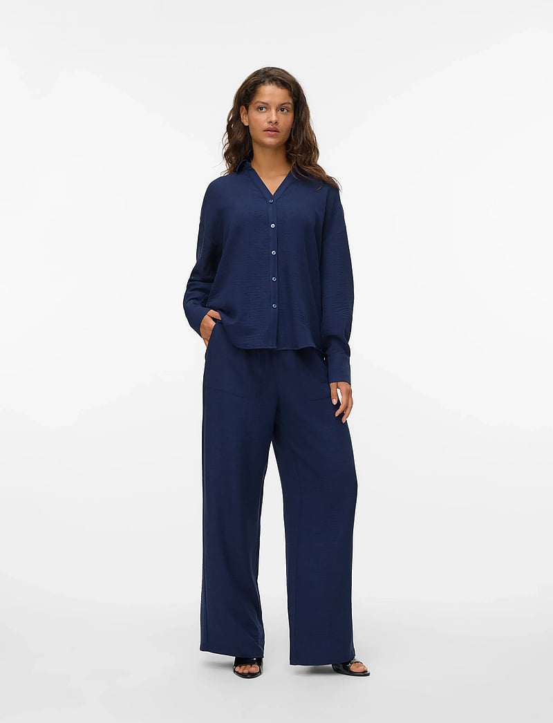 Vero Moda - VMMELANEY QUEENY LS SHIRT WVN NOOS - langærmede skjorter - navy blazer - 0