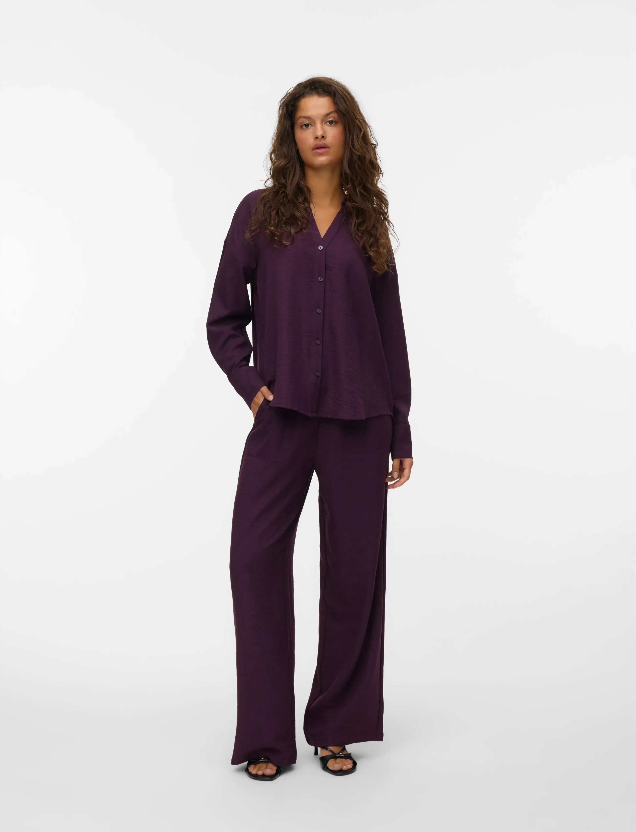 Vero Moda Vmmelaney Queeny Ls Shirt Wvn Noos, L, Purple, Skjorter > Langærmede, Dame