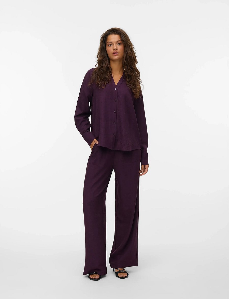 Vero Moda - VMMELANEY QUEENY LS SHIRT WVN NOOS - langärmlige hemden - winetasting - 0
