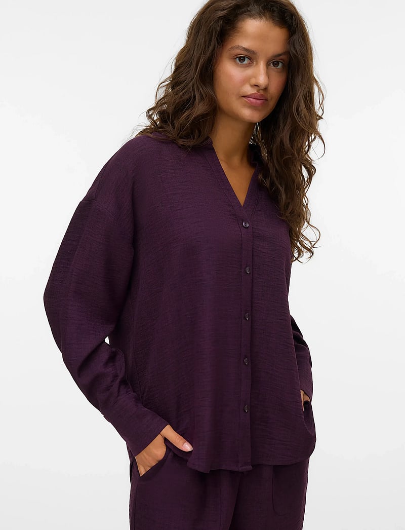 Vero Moda - VMMELANEY QUEENY LS SHIRT WVN NOOS - långärmade skjortor - winetasting - 3