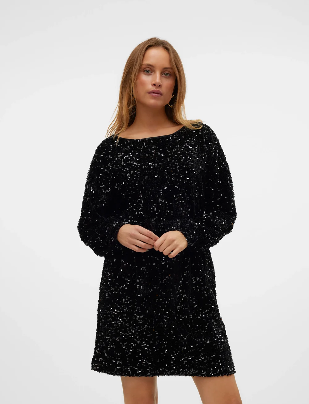 Vero Moda - VMBELLA LS BOATNECK SHORT DRESS JRS - pailletkjoler - black - 0