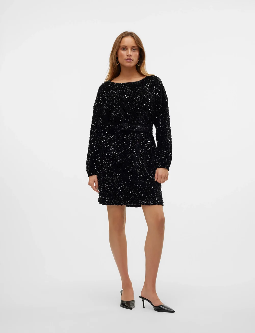 Vero Moda - VMBELLA LS BOATNECK SHORT DRESS JRS - pailletkjoler - black - 5