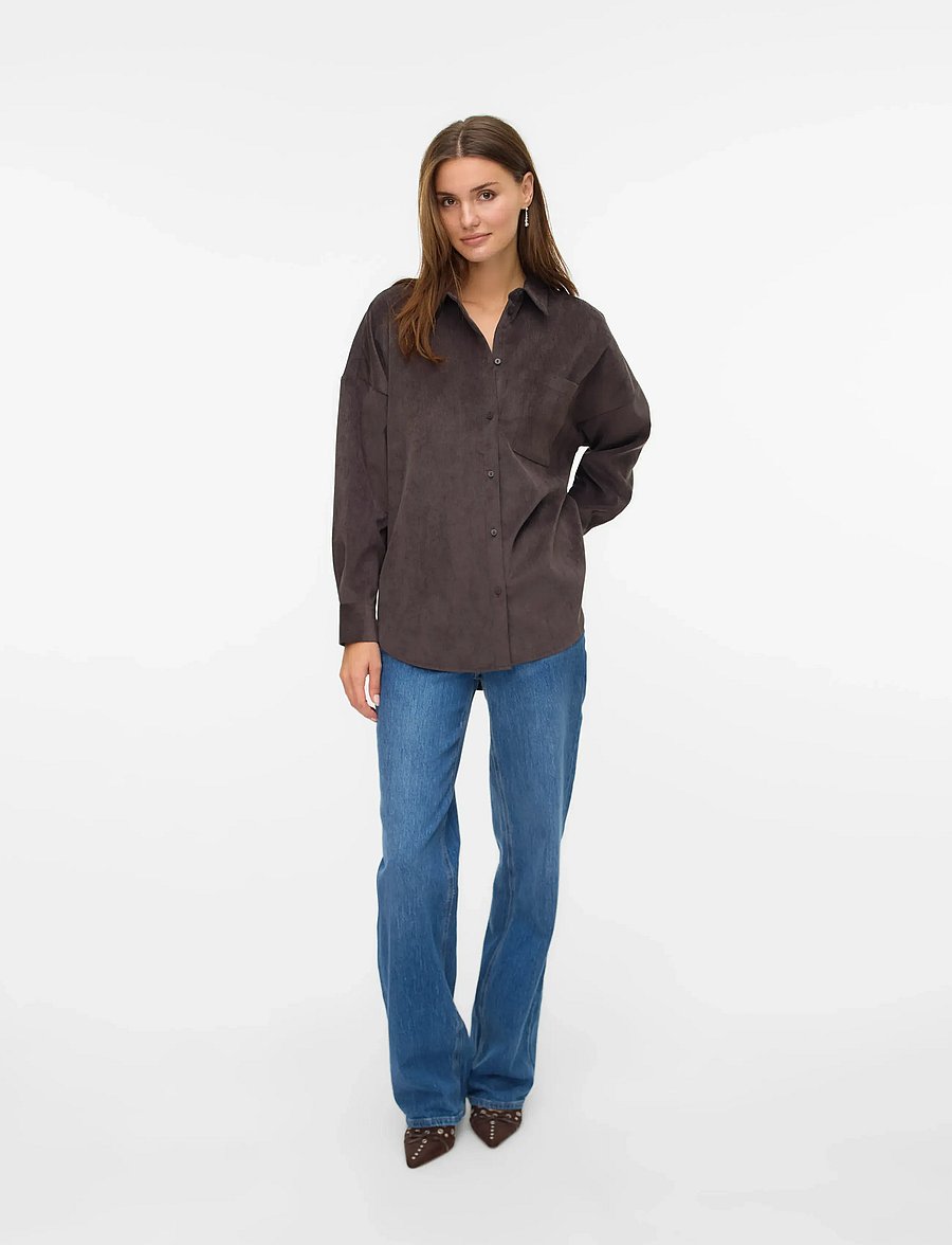 Vero Moda - VMSANNE COURDEROY LS SHIRT WVN NOOS - chocolate torte - 0