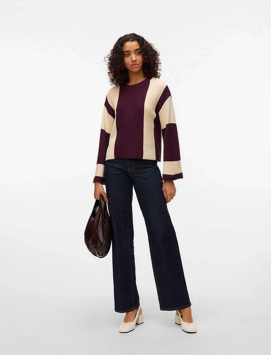 Vero Moda - VMGIGI LS O-NECK PULLOVER LCS REP - stickade tröjor - winetasting - 4
