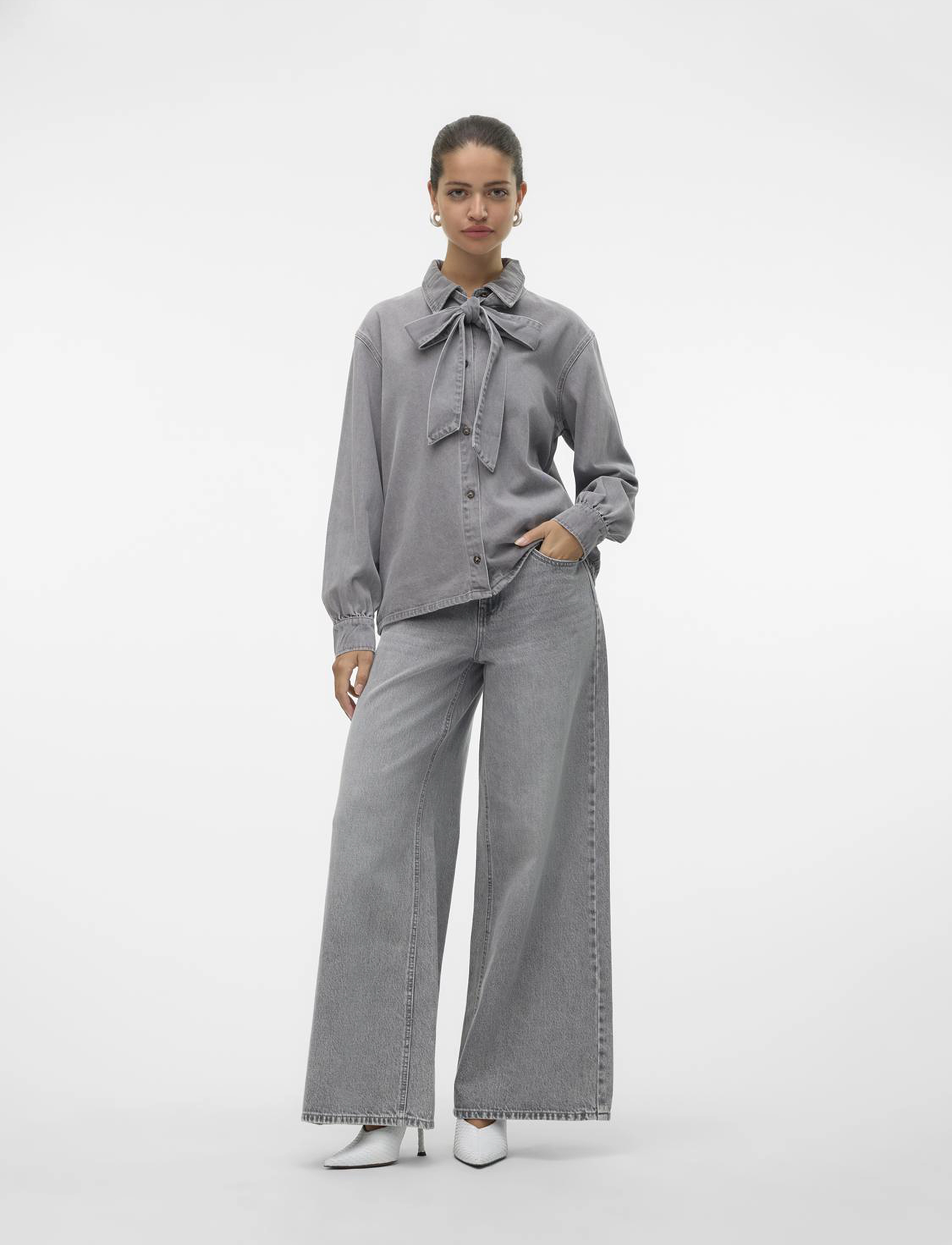 Vero Moda - VMANNET MR WIDE BELT JEANS LI218 - brede jeans - medium grey denim - 4
