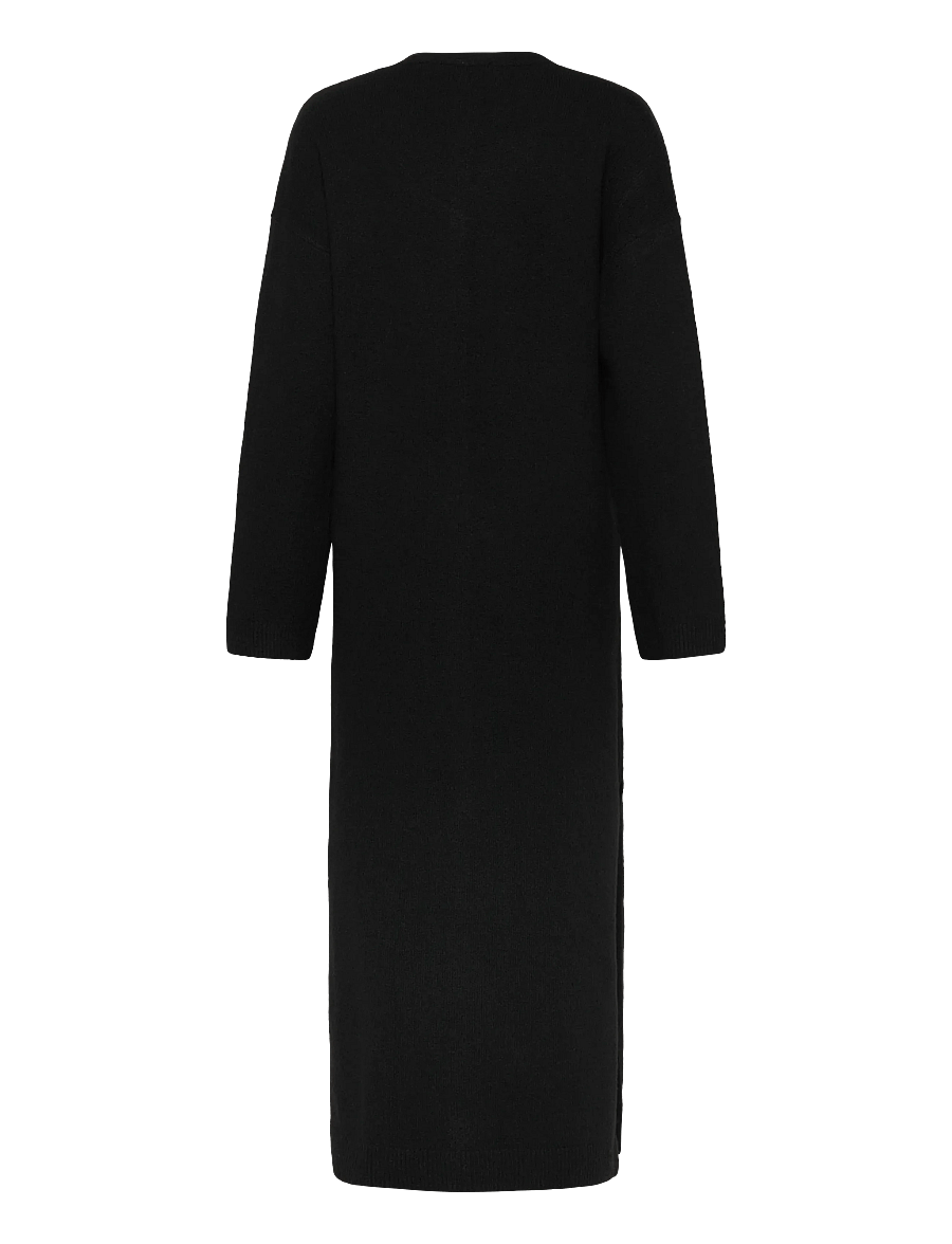 Vero Moda - AWNINNA LS V-NECK 7/8 KNIT DRESS - knitted dresses - black - 2