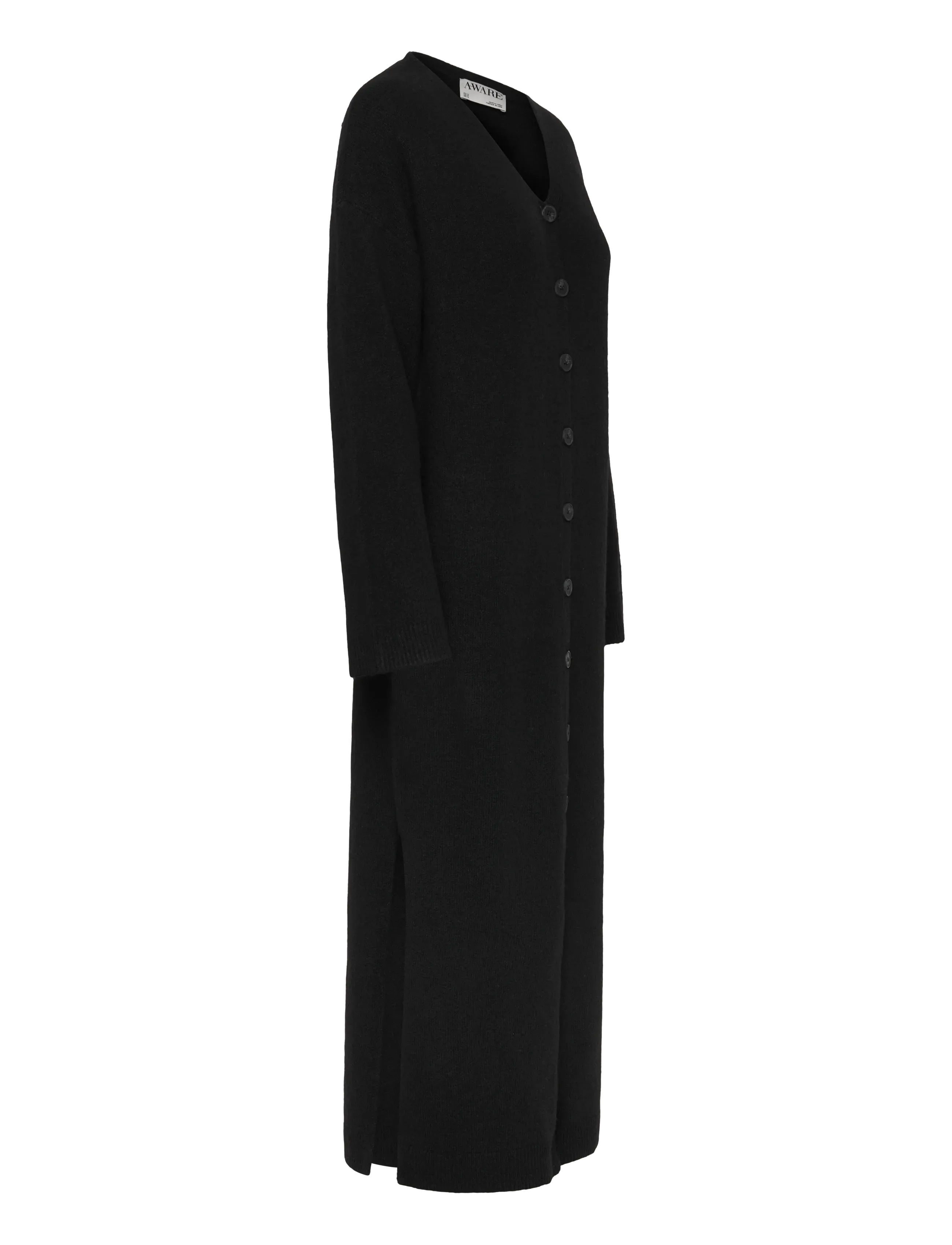 Vero Moda - AWNINNA LS V-NECK 7/8 KNIT DRESS - knitted dresses - black - 4
