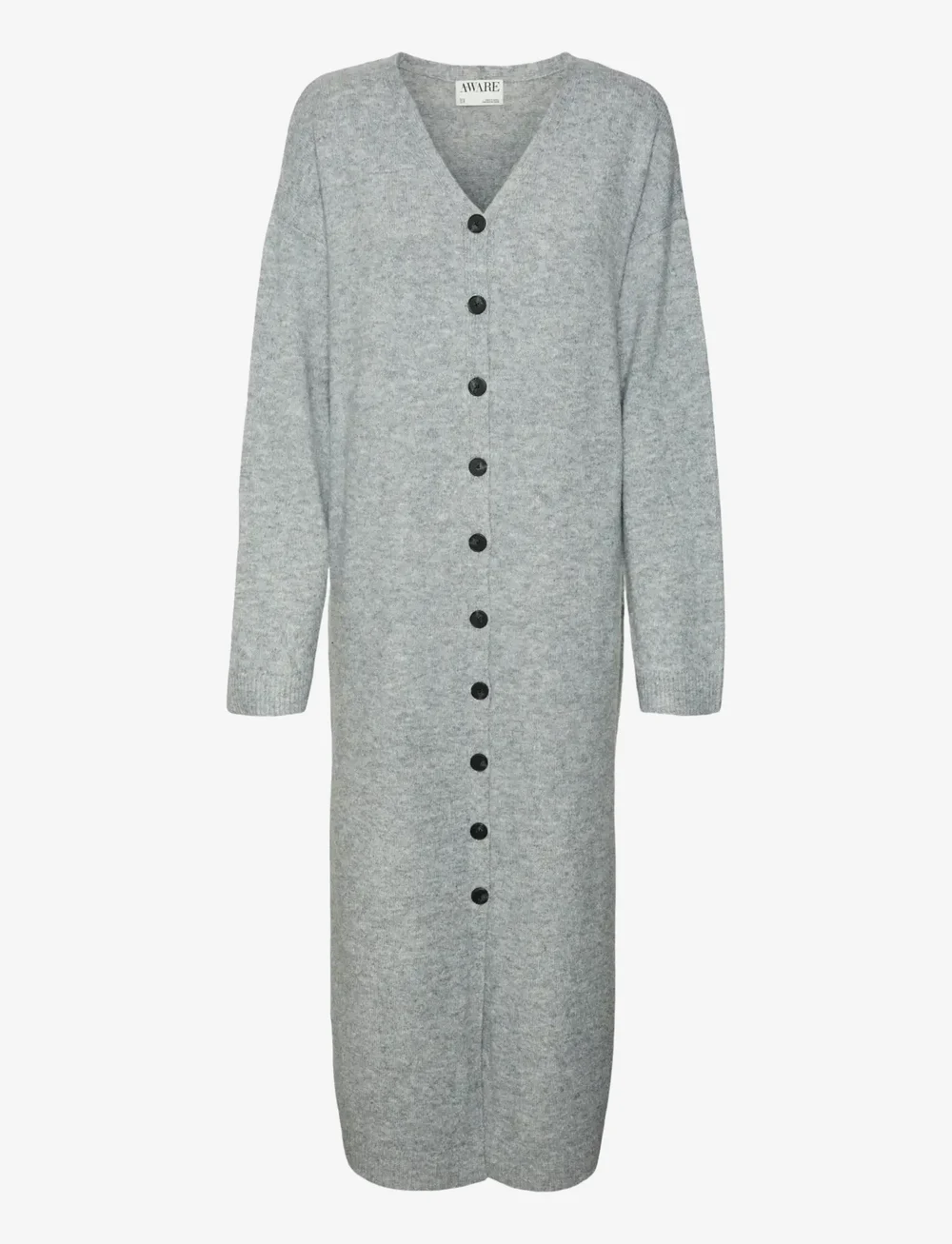 Vero Moda - AWNINNA LS V-NECK 7/8 KNIT DRESS - knitted dresses - dark grey melange - 1