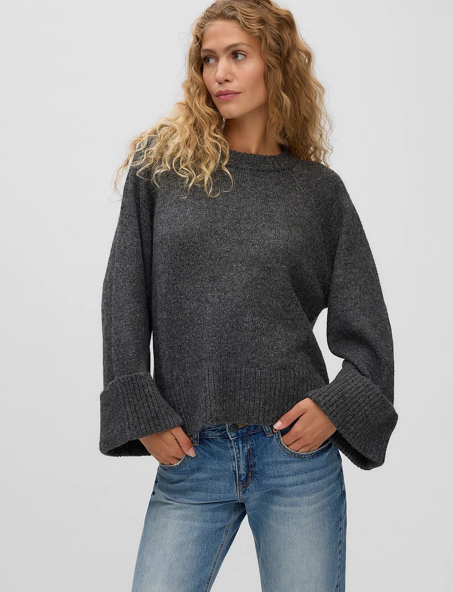 Vero Moda - AWNOVAH LS O-NECK KNIT PULLOVER NOOS - pullover - dark grey melange - 3