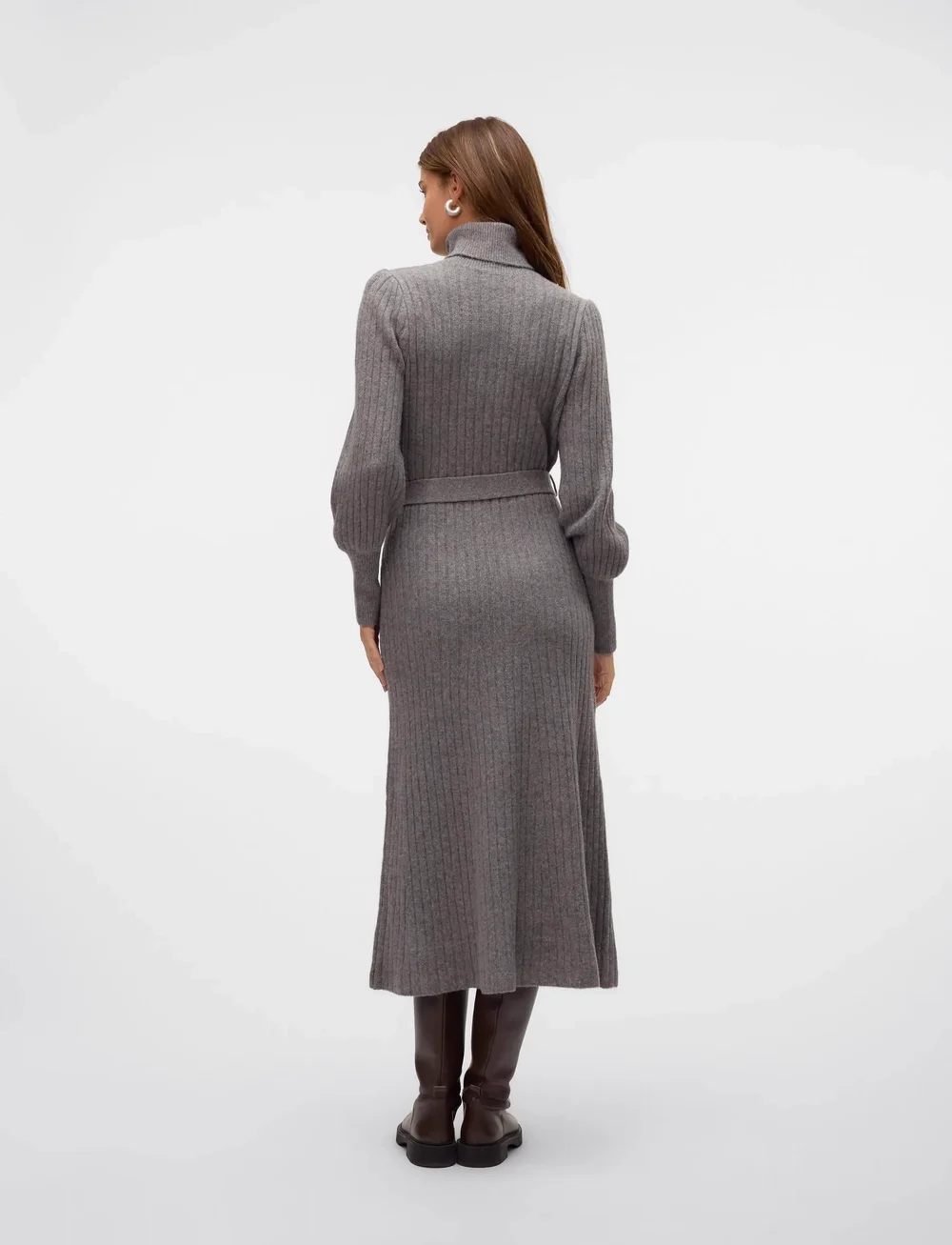 Vero Moda - VMAURELIA LS ROLLNECK 7/8 KNIT DRESS VMA - kootud kleidid - medium grey melange - 3