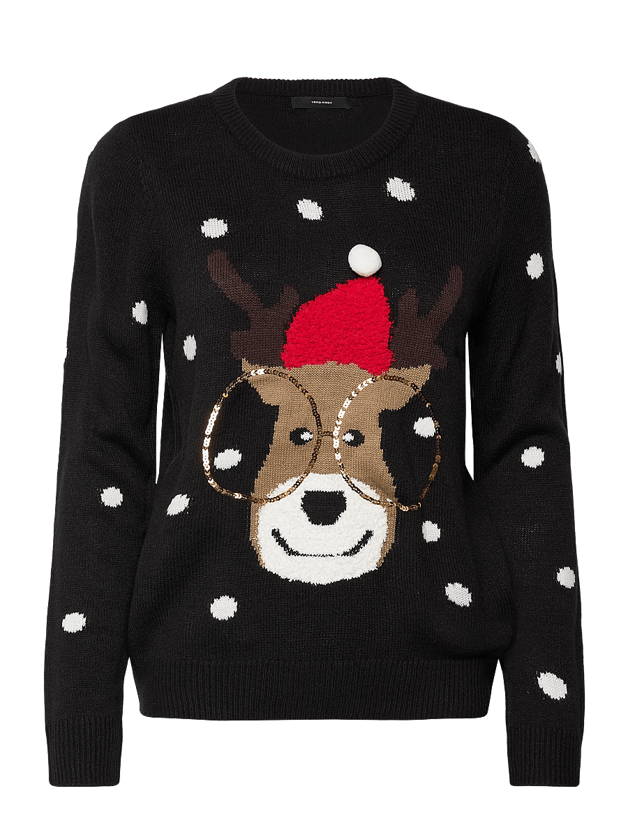 Vero Moda - VMTINSEL LS O-NECK BLOUSE XMAS REP2 - neulepuserot - black - 0
