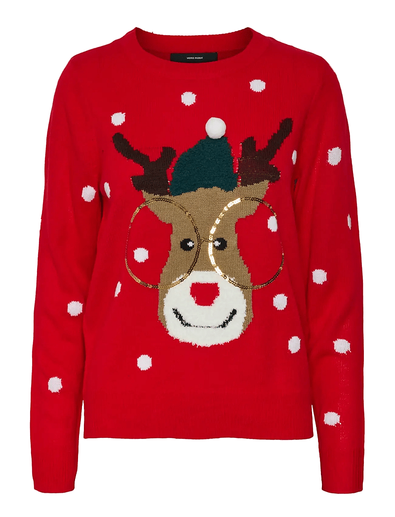 Vero Moda - VMTINSEL LS O-NECK BLOUSE XMAS REP2 - jumpers - chinese red - 1