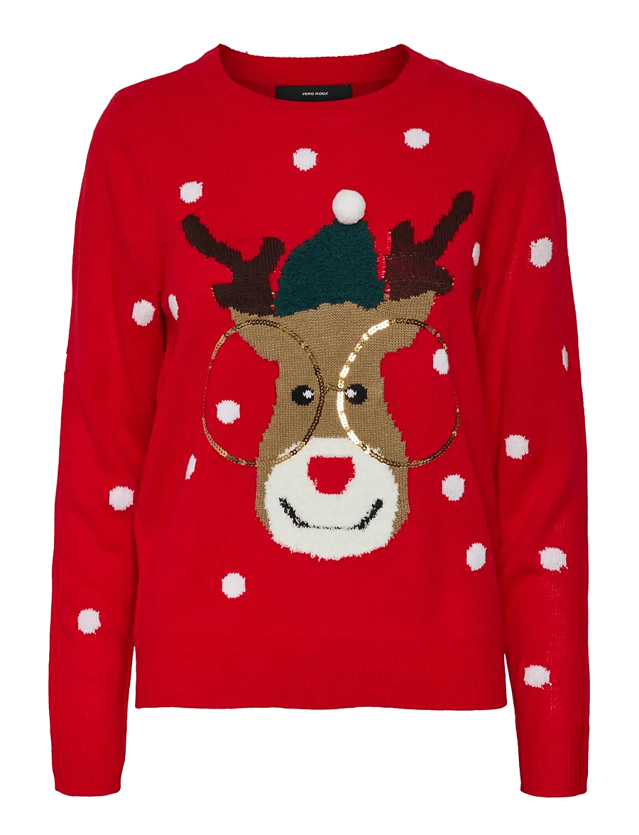Vero Moda - VMTINSEL LS O-NECK BLOUSE XMAS REP2 - striktrøjer - chinese red - 1