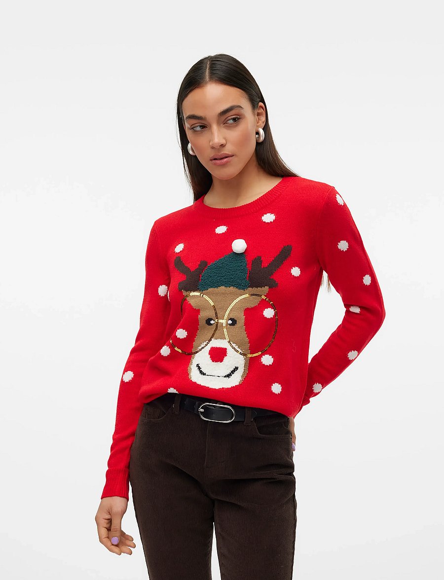 Vero Moda - VMTINSEL LS O-NECK BLOUSE XMAS REP2 - striktrøjer - chinese red - 0