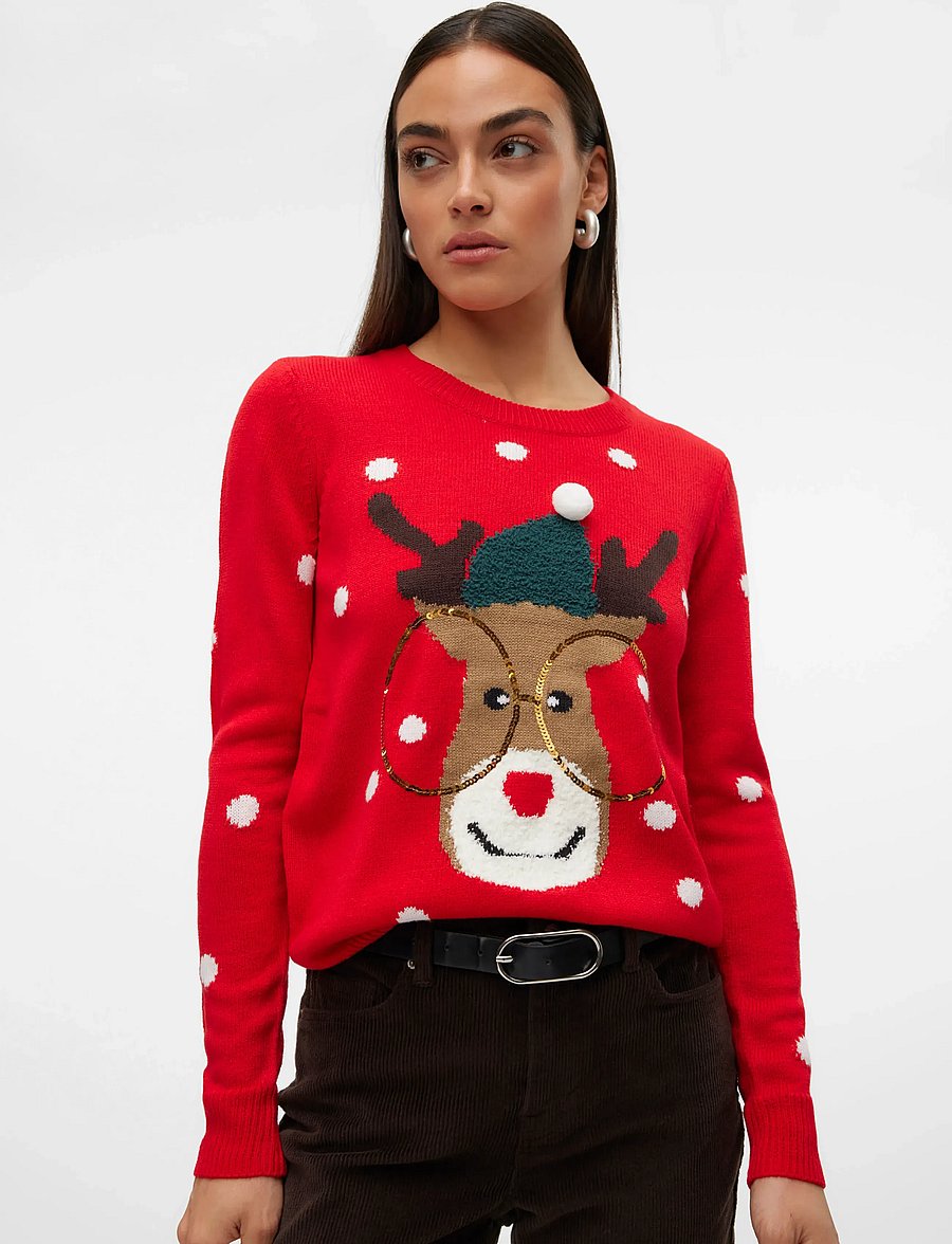 Vero Moda - VMTINSEL LS O-NECK BLOUSE XMAS REP2 - striktrøjer - chinese red - 4