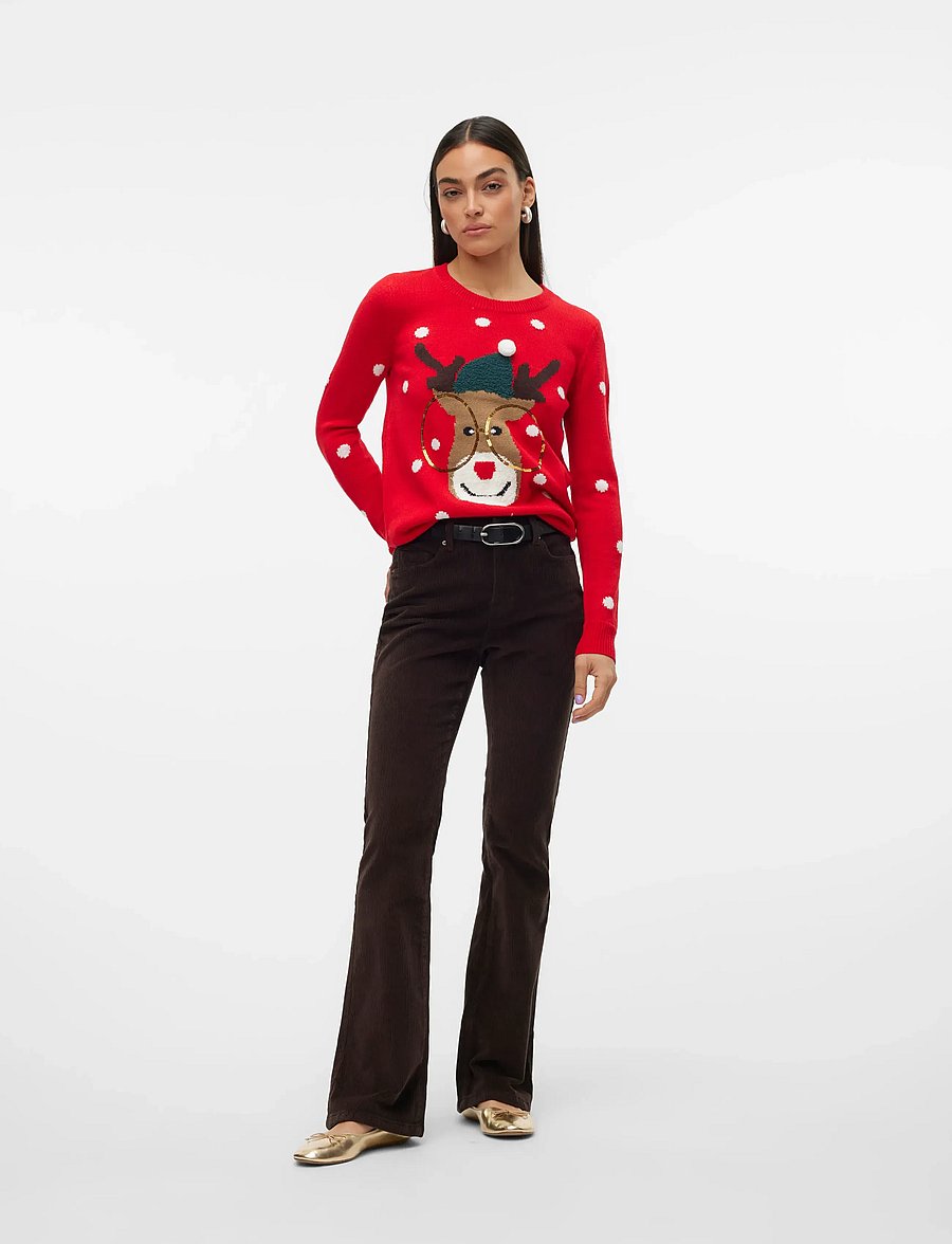 Vero Moda - VMTINSEL LS O-NECK BLOUSE XMAS REP2 - striktrøjer - chinese red - 5