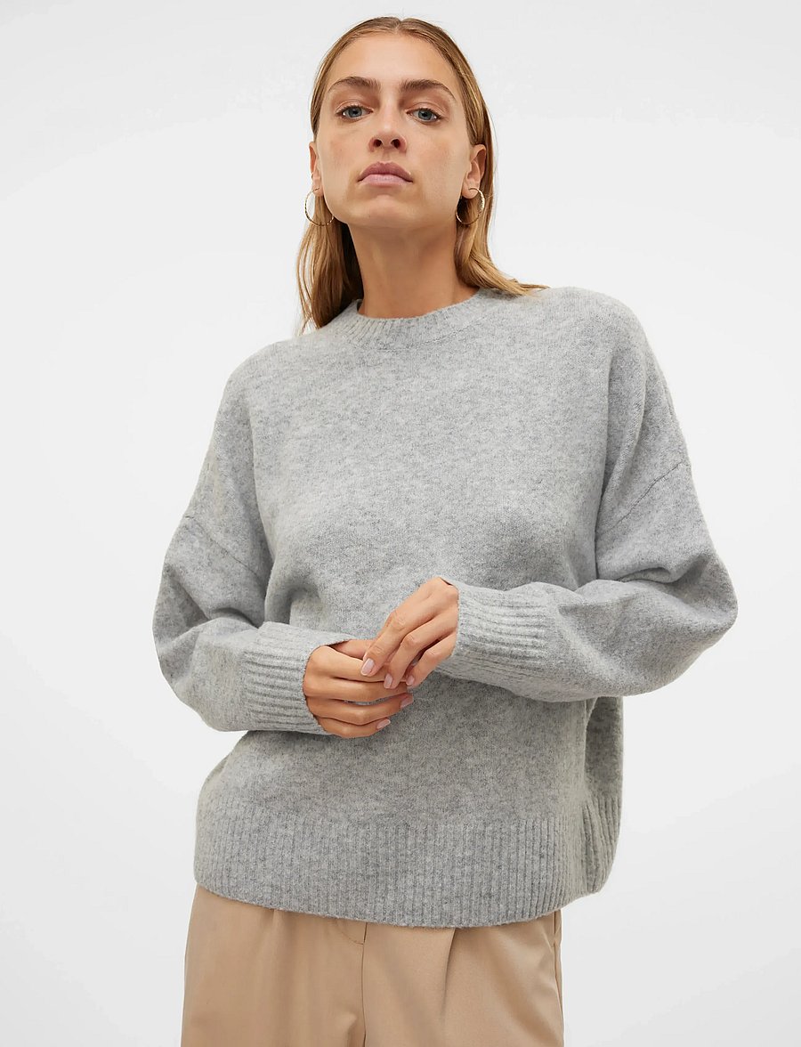 Vero Moda - VMBOOM LS O-NECK PULLOVER GA NOOS - striktrøjer - light grey melange - 4