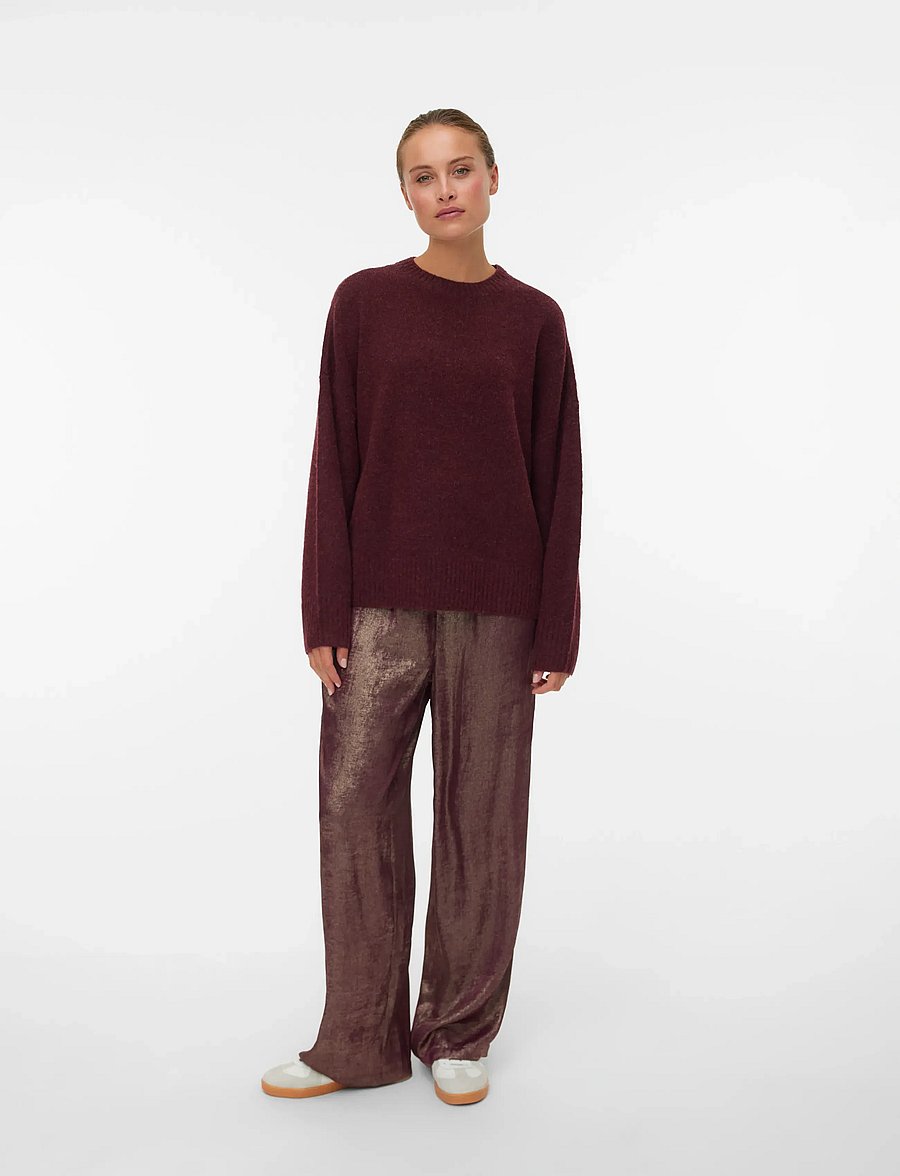 Vero Moda - VMBOOM LS O-NECK PULLOVER GA NOOS - stickade tröjor - tawny port - 0