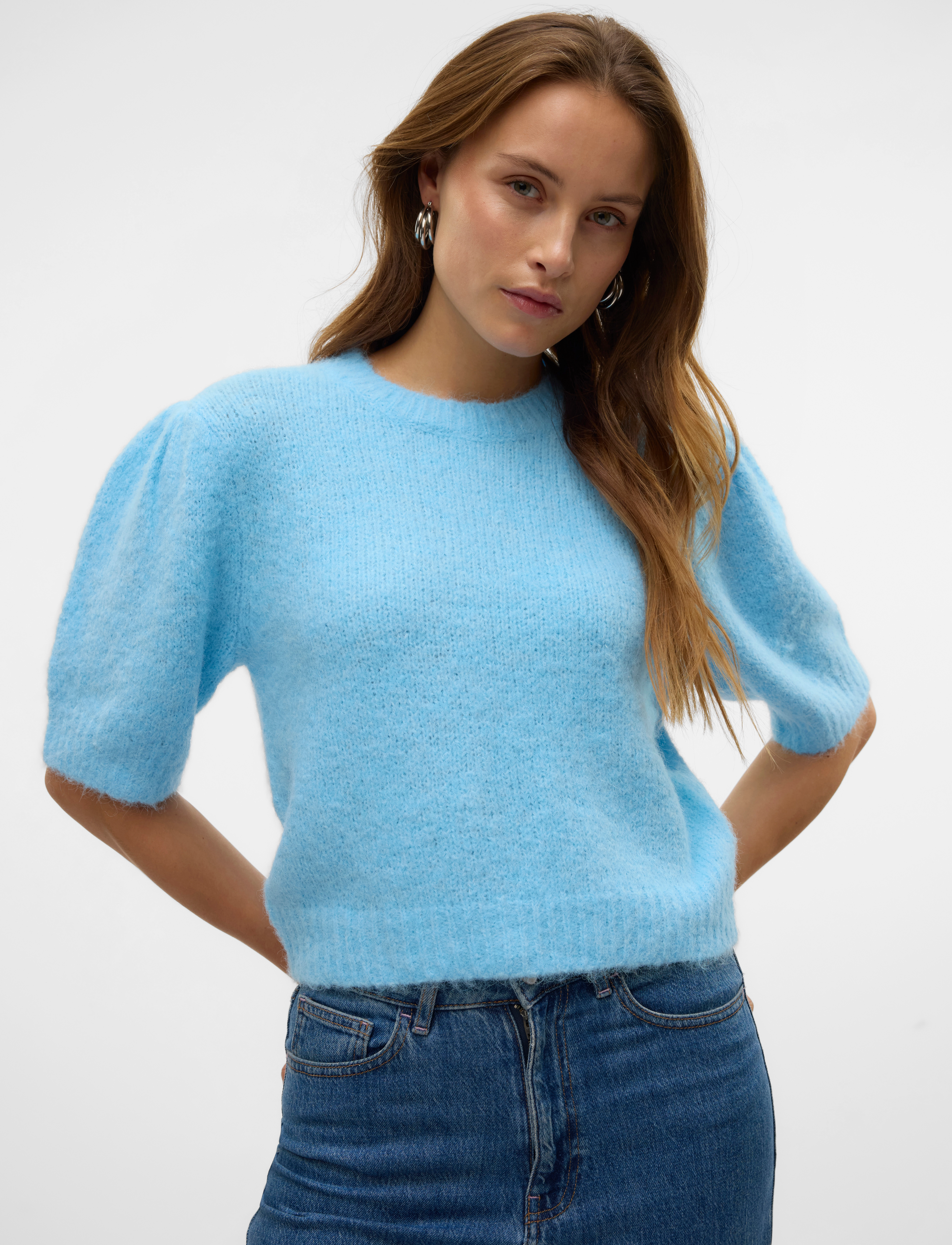 Vero Moda - VMNOVAH SS O-NECK PUFF PULLOVER GA NOOS - striktrøjer - airy blue - 3