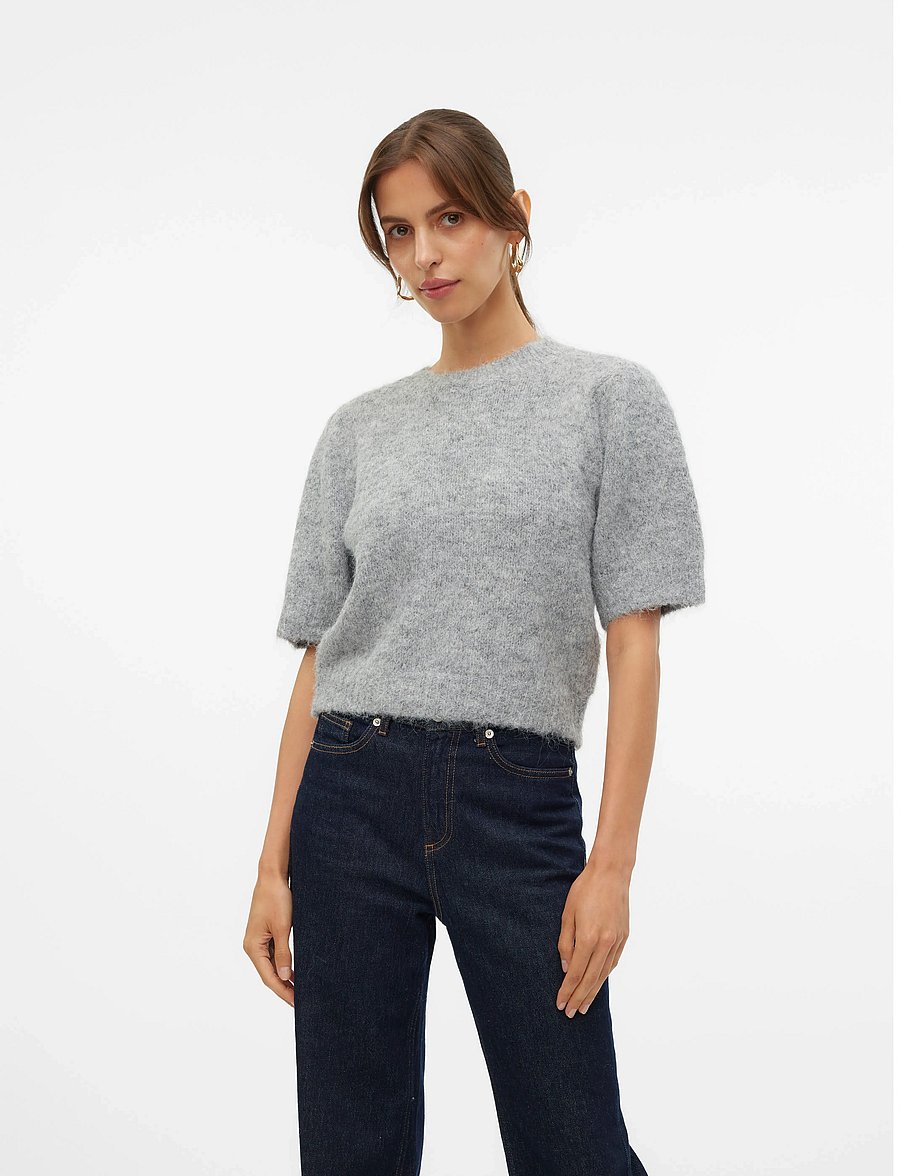 Vero Moda - VMNOVAH SS O-NECK PUFF PULLOVER GA NOOS - pullover - medium grey melange - 0