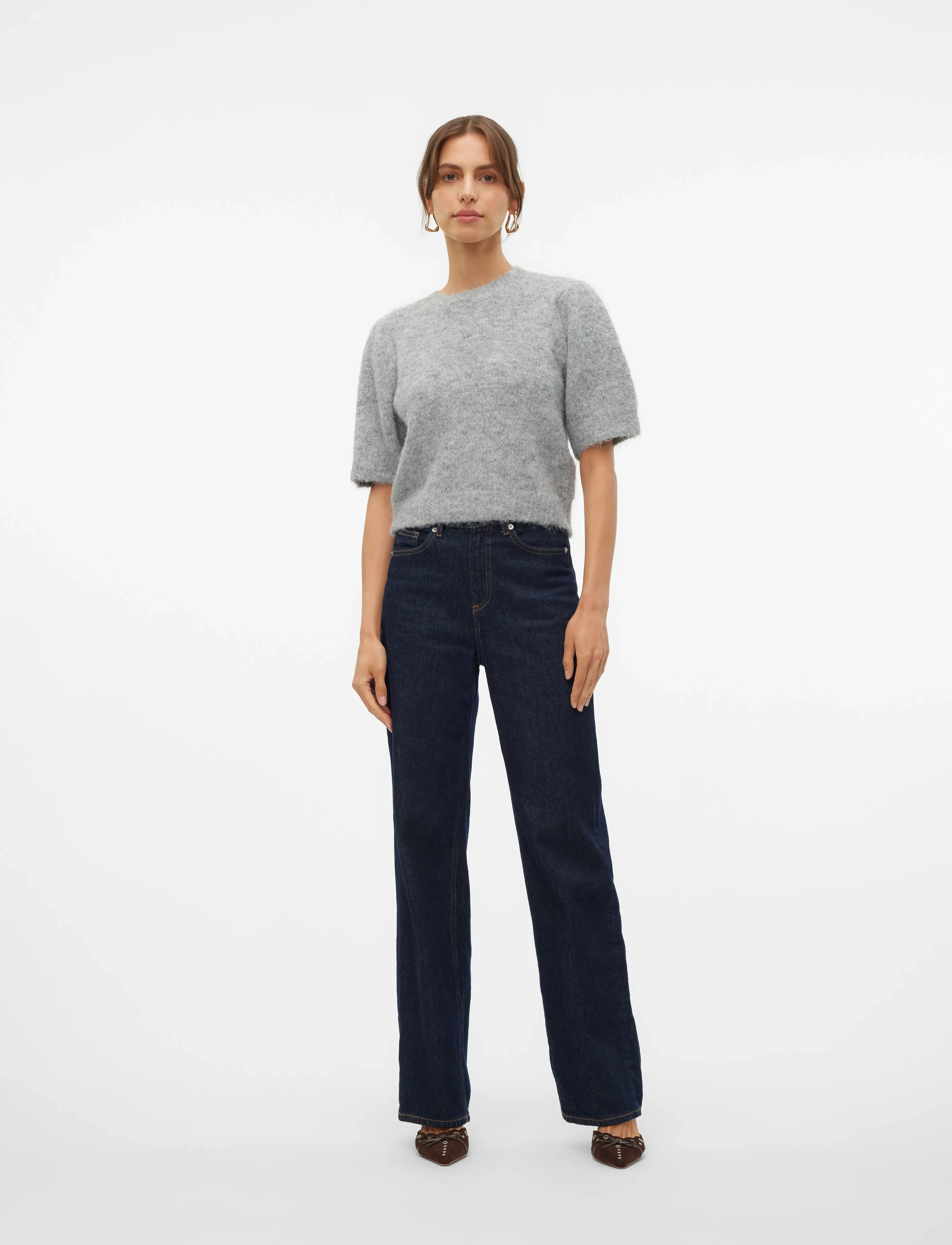 Vero Moda - VMNOVAH SS O-NECK PUFF PULLOVER GA NOOS - pullover - medium grey melange - 3