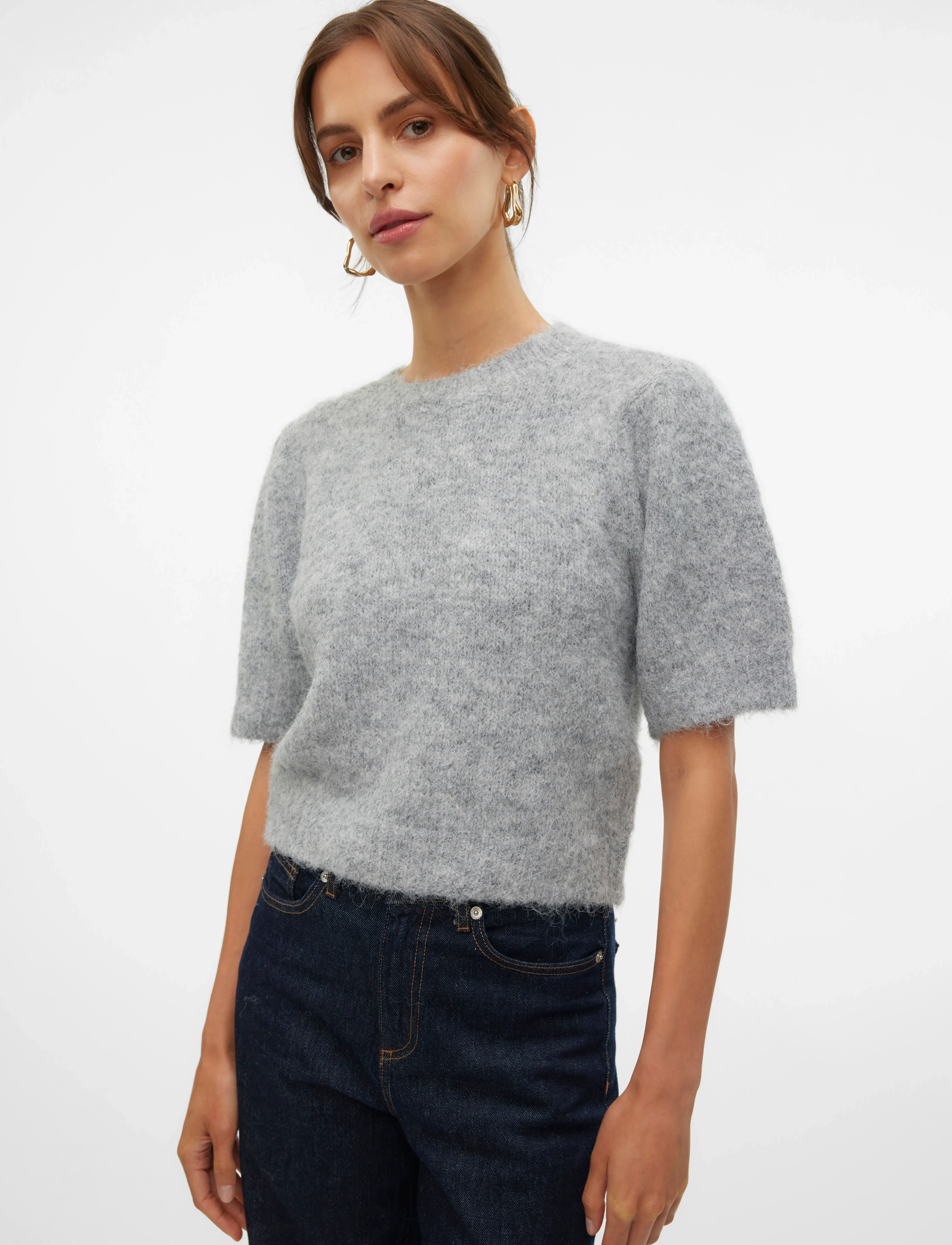 Vero Moda - VMNOVAH SS O-NECK PUFF PULLOVER GA NOOS - pullover - medium grey melange - 5