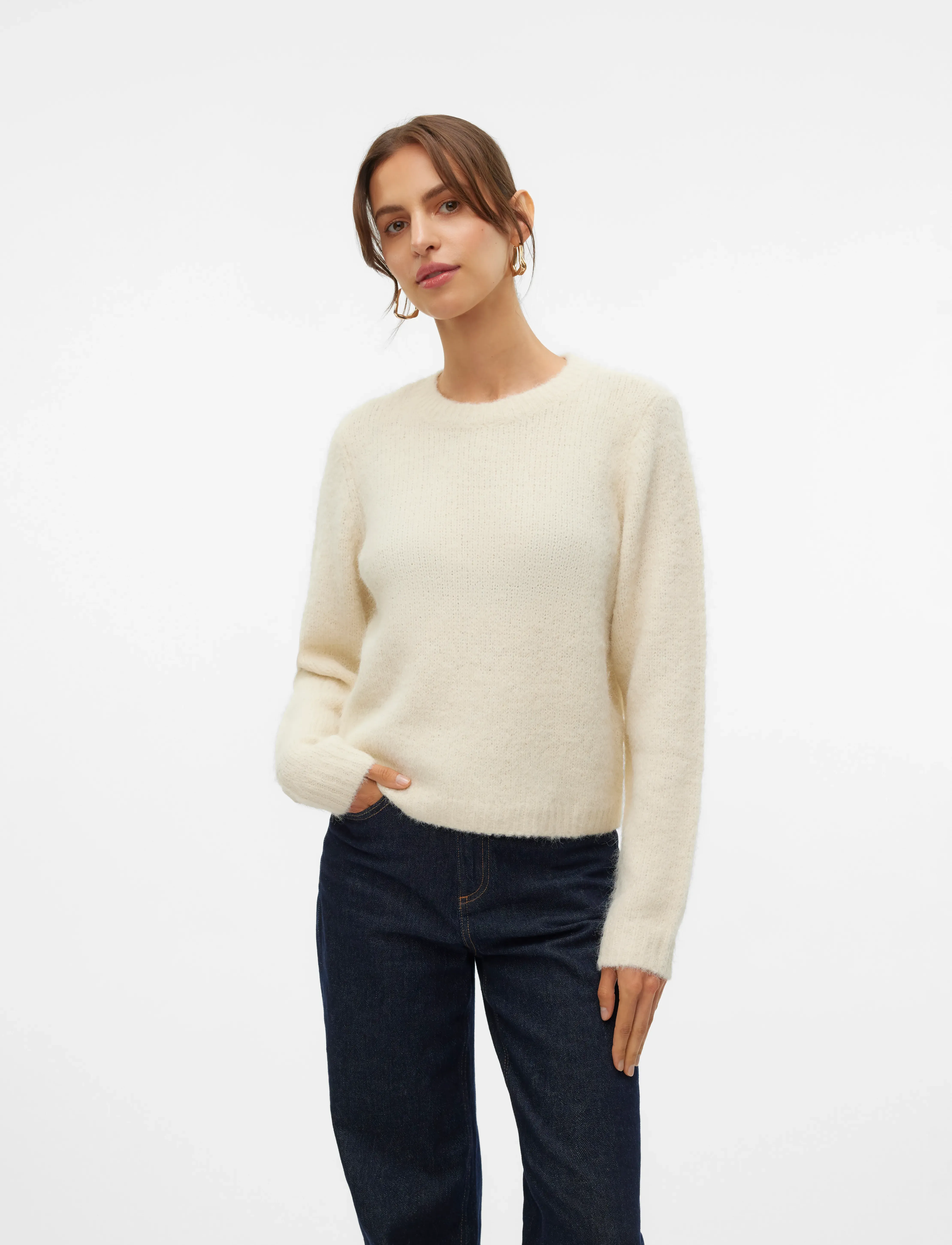 Vero Moda Vmnovah Ls O-Neck Pullover Ga Noos, Kvinder, Strikket Pullover, Beige, Str: S