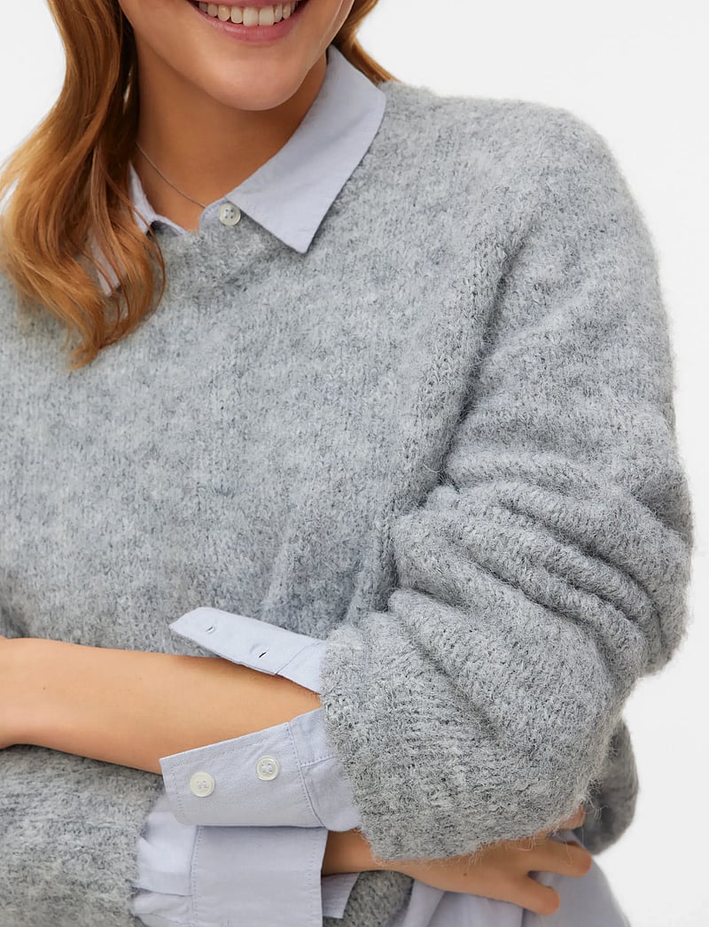 Vero Moda - VMNOVAH LS O-NECK PULLOVER GA NOOS - stickade tröjor - medium grey melange - 5