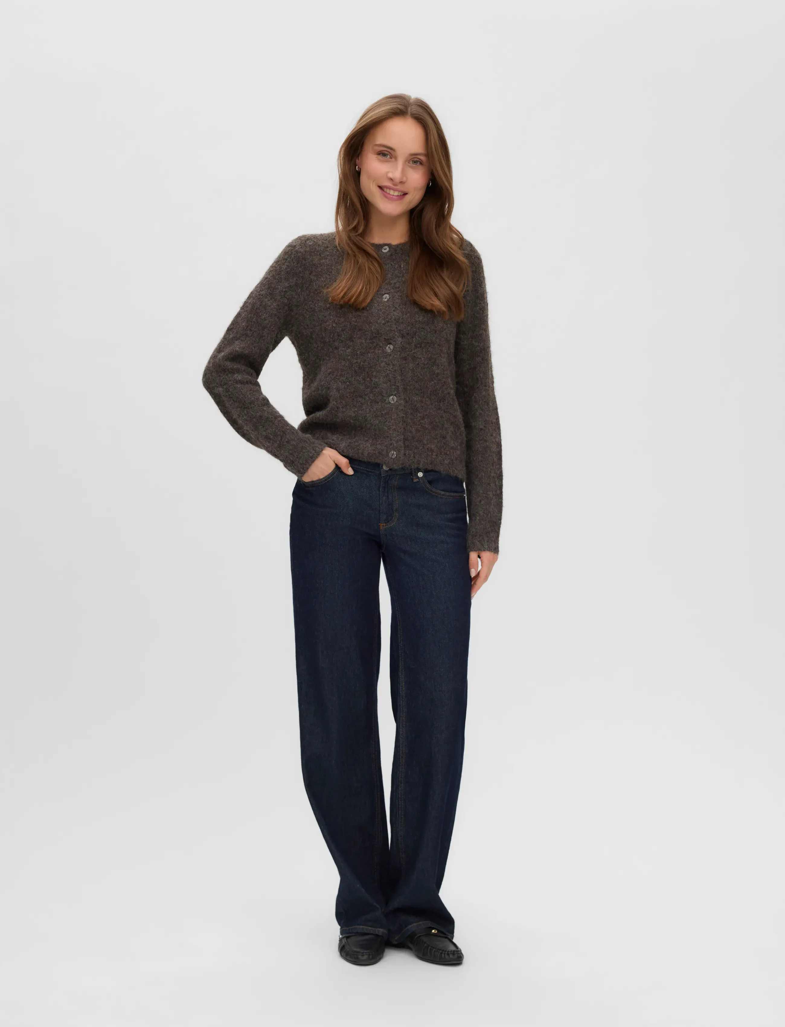 Vero Moda VMNOVAH LS O-NECK BUTTON CARDI GA NOOS - Vero Moda - CHOCOLATE TORTE / brown