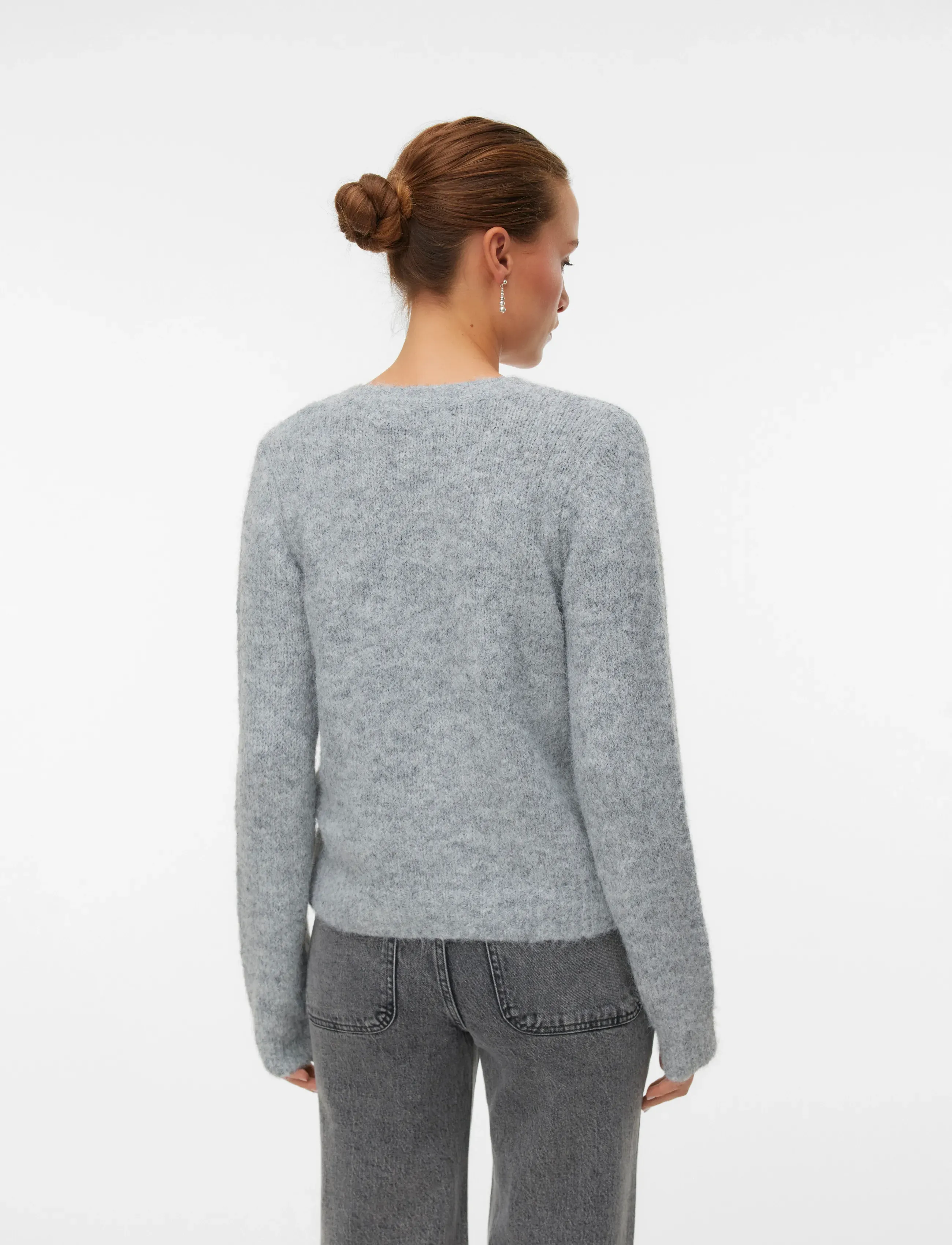 Vero Moda - VMNOVAH LS O-NECK BUTTON CARDI GA NOOS - cardigans - medium grey melange - 2