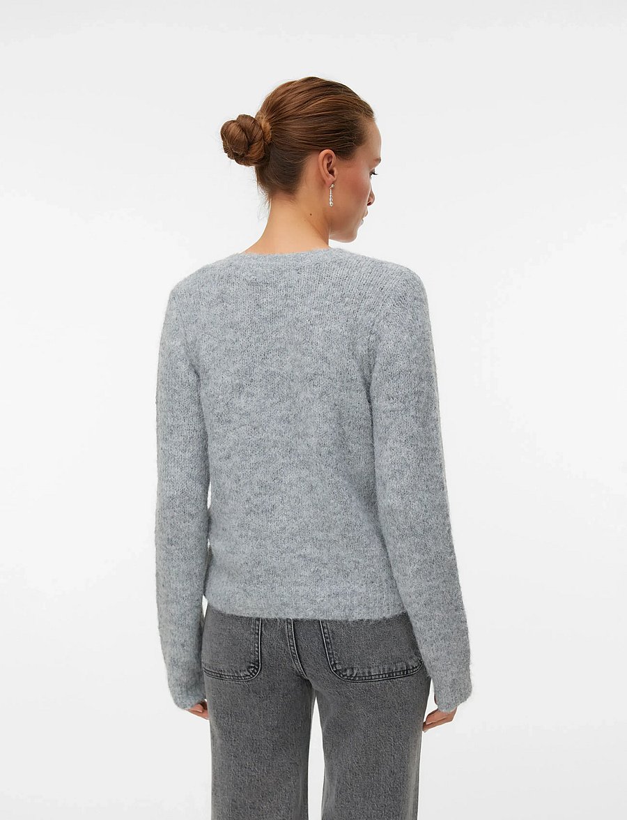 Vero Moda - VMNOVAH LS O-NECK BUTTON CARDI GA NOOS - cardigans - medium grey melange - 2