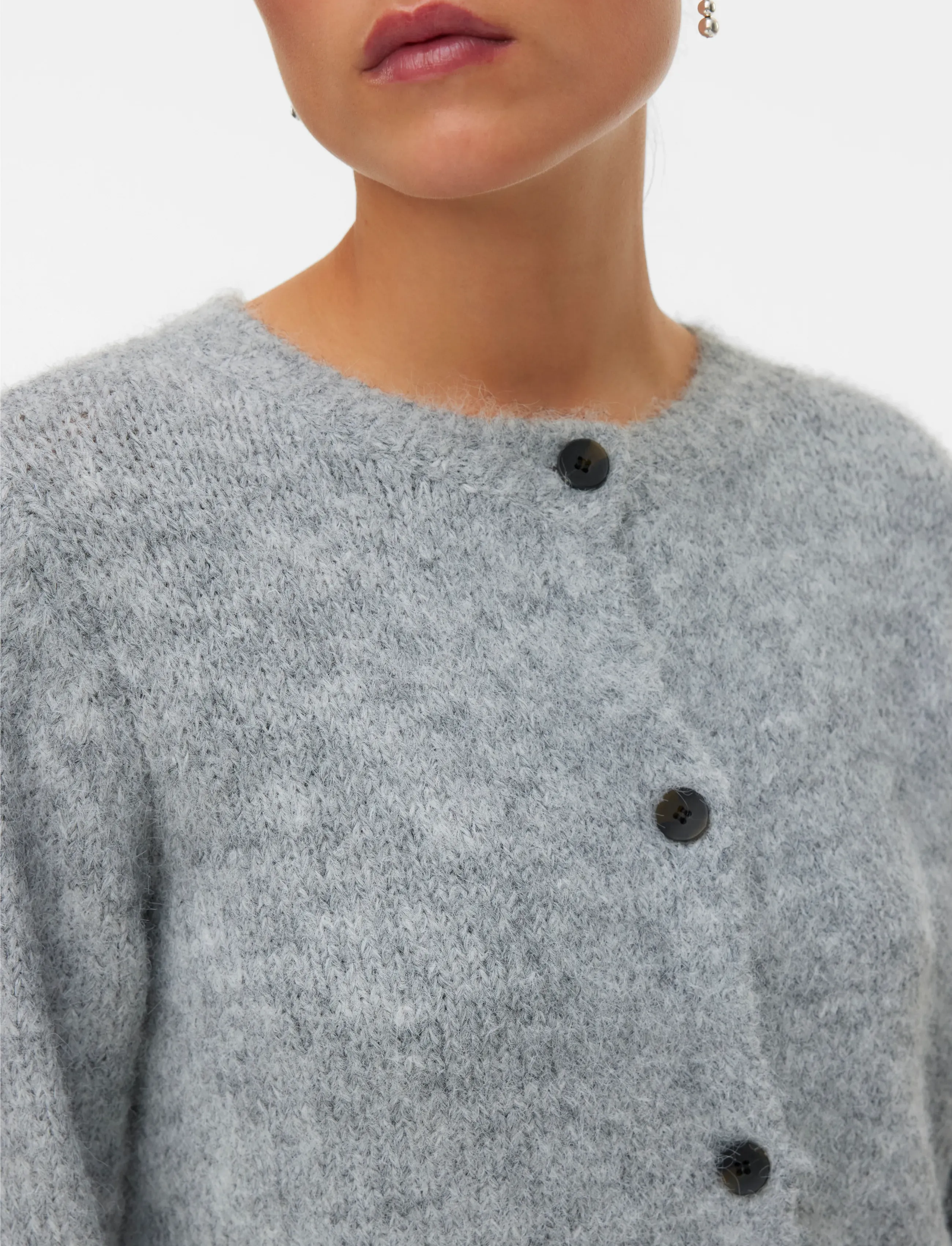 Vero Moda - VMNOVAH LS O-NECK BUTTON CARDI GA NOOS - cardigans - medium grey melange - 3