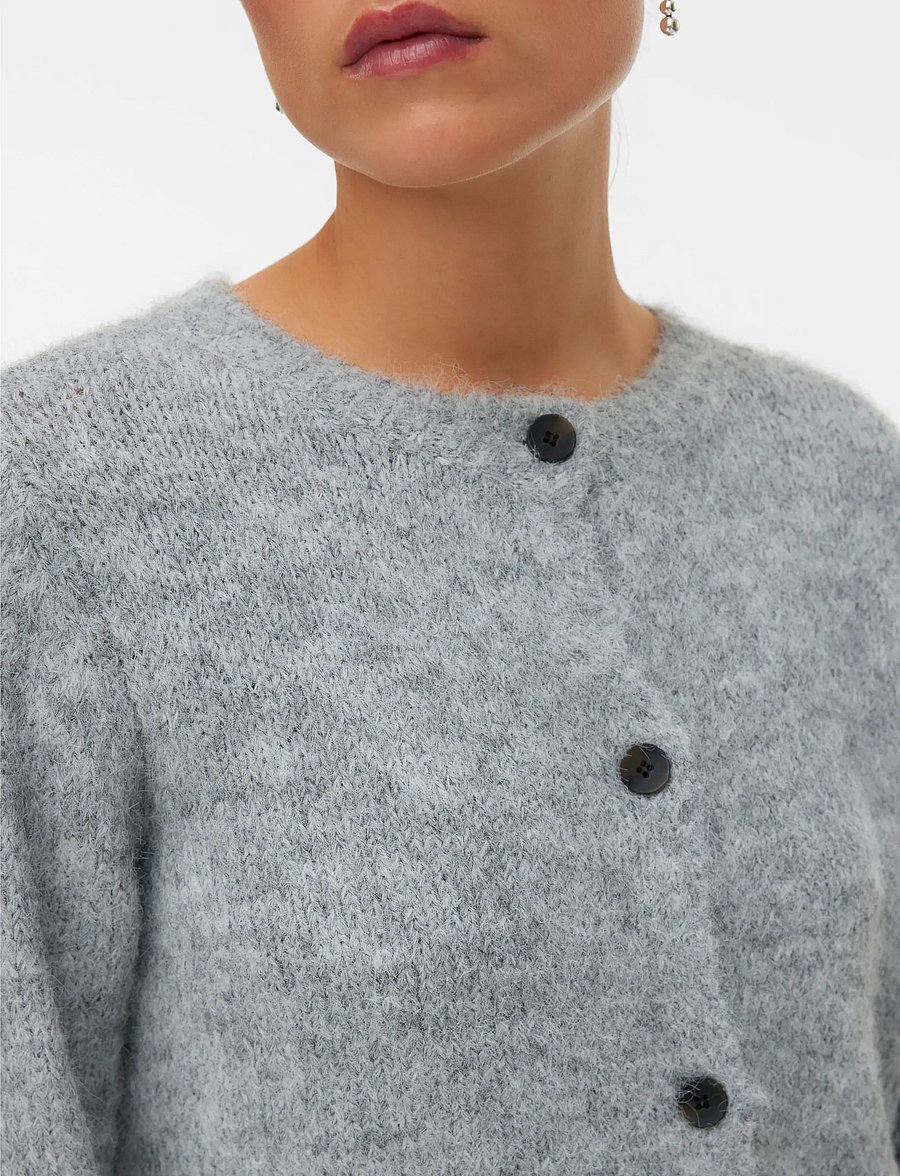 Vero Moda - VMNOVAH LS O-NECK BUTTON CARDI GA NOOS - cardigans - medium grey melange - 3