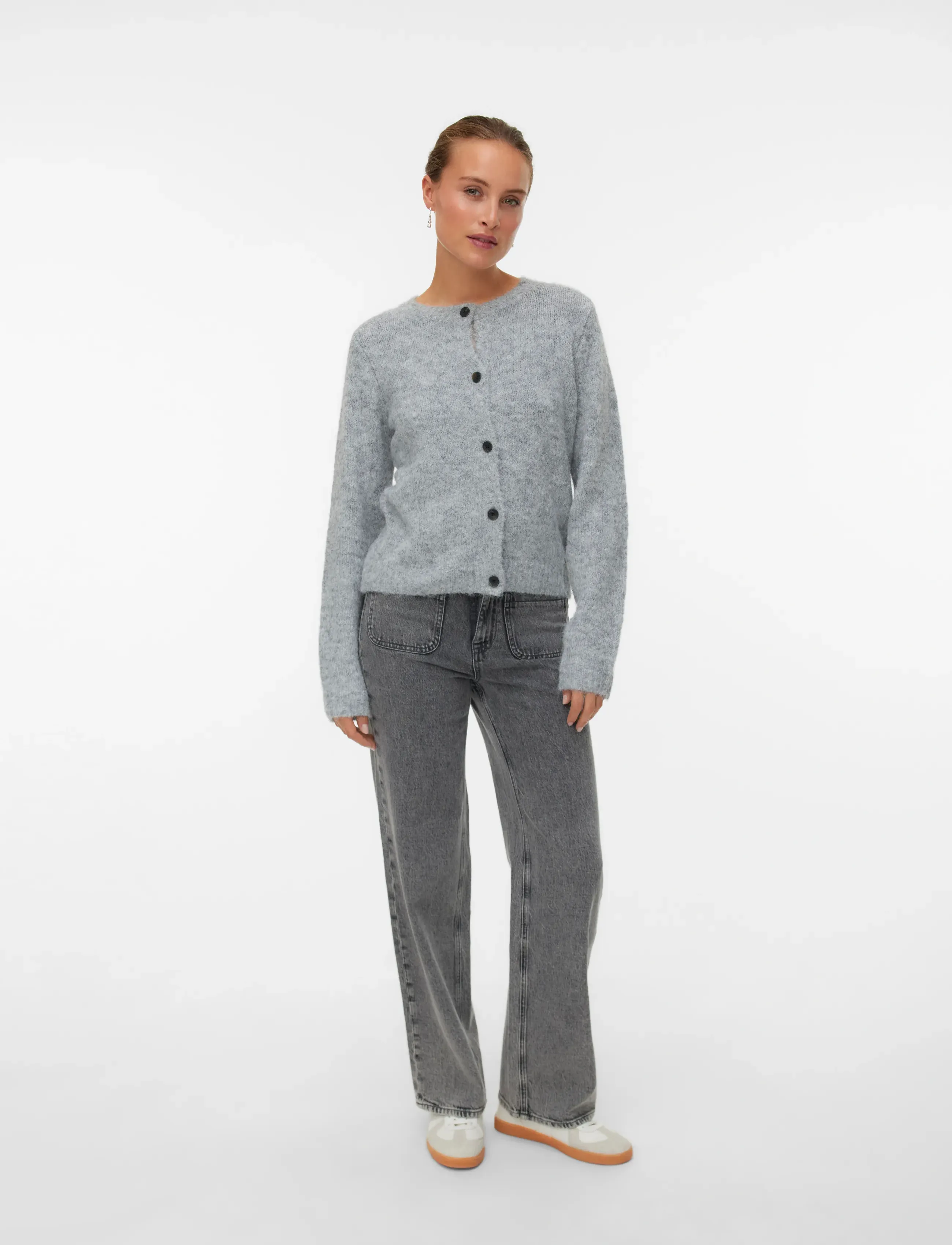 Vero Moda - VMNOVAH LS O-NECK BUTTON CARDI GA NOOS - cardigans - medium grey melange - 4